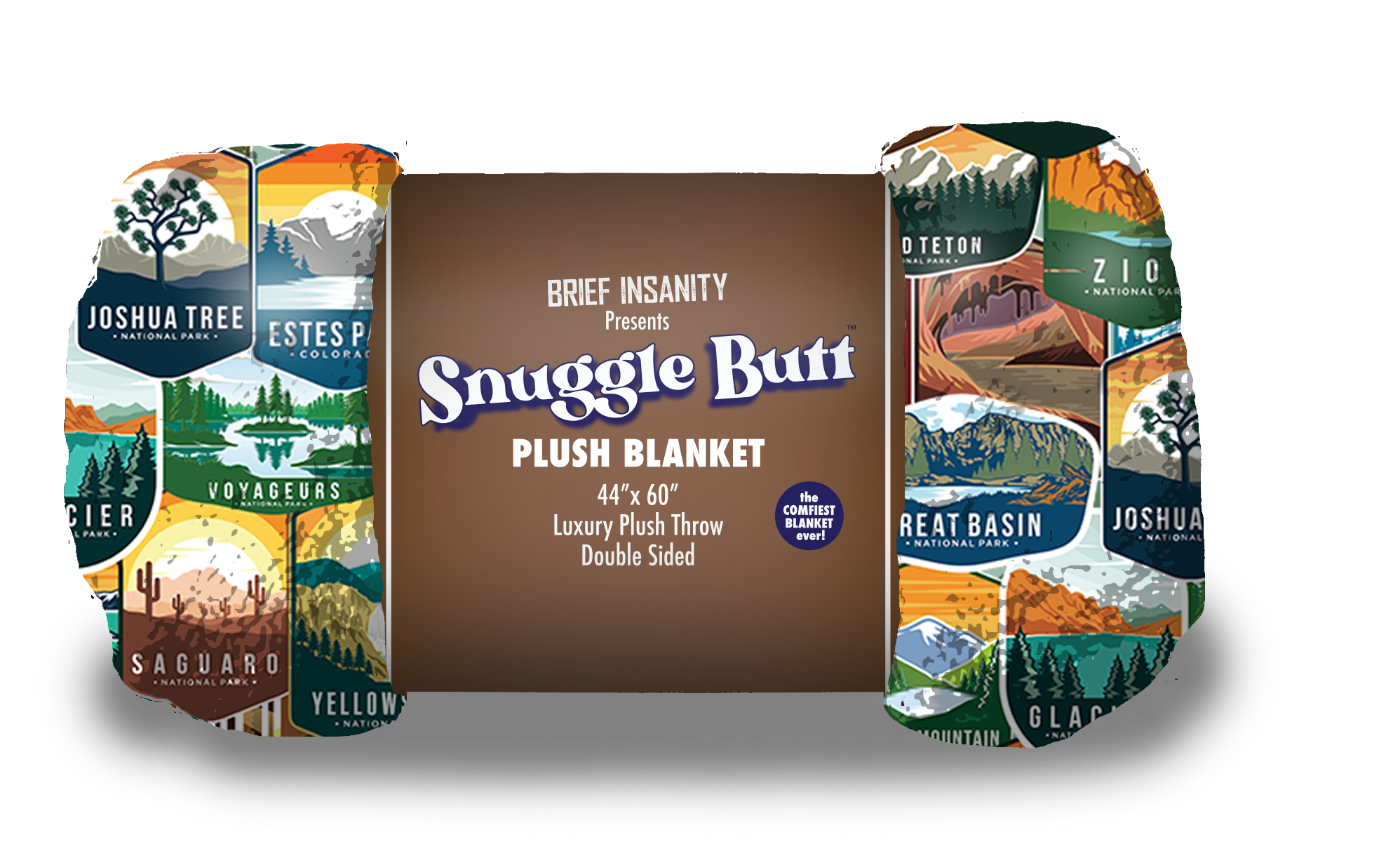 BRIEF INSANITY Take A Hike Parks of America Plush Throw Blanket Rolled