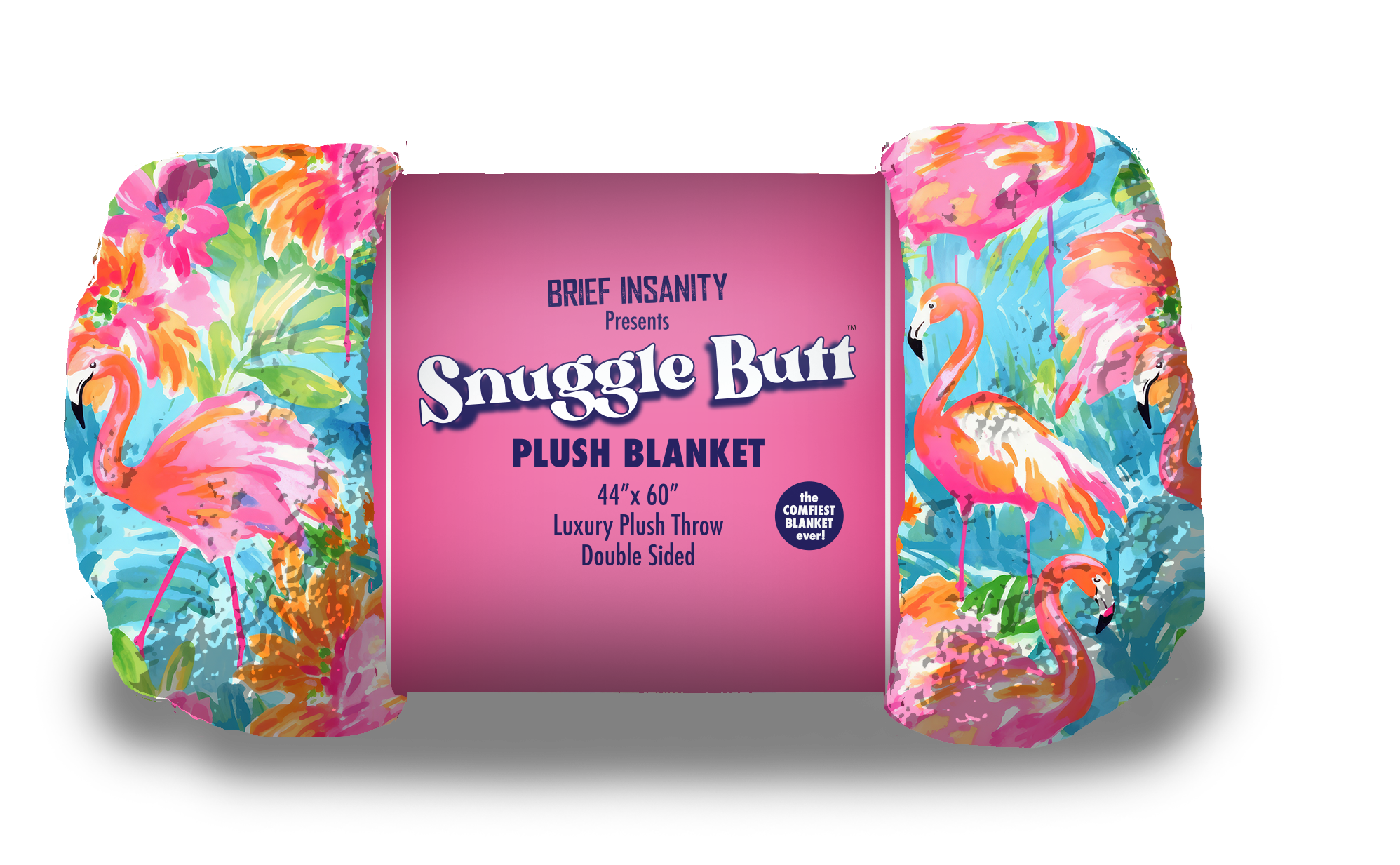 BRIEF INSANITY Flamingo Throw Blanket Rolled