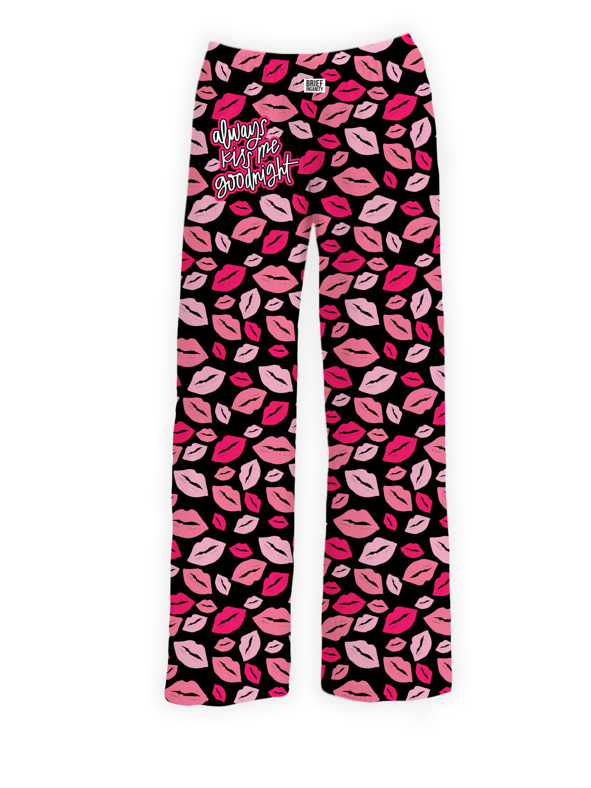 BRIEF INSANITY's Black And Pink Always Kiss Me Goodnight Pajama Lounge Pants