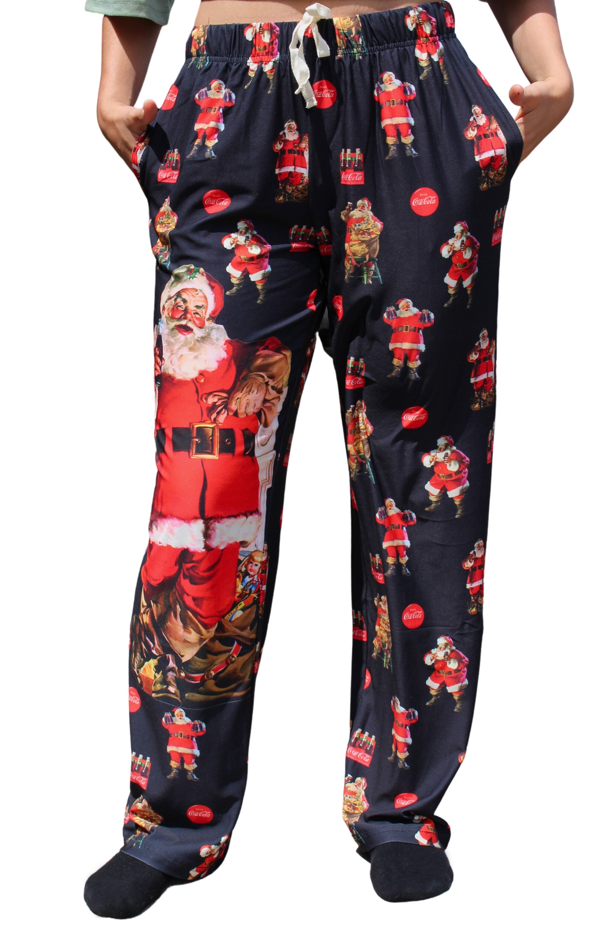 Coca-Cola Large Santa Pajama Lounge Pants on model front view (waist down)