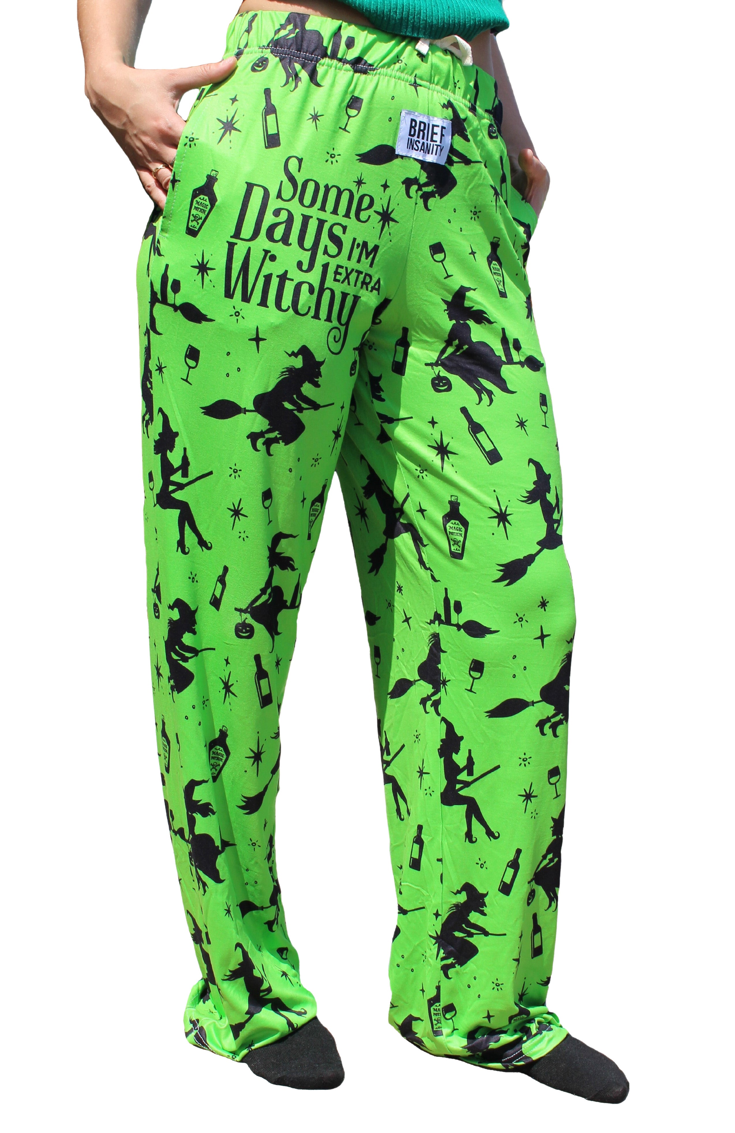 Some Days I'm Witchy pajama lounge pants right side view (on model waist down)