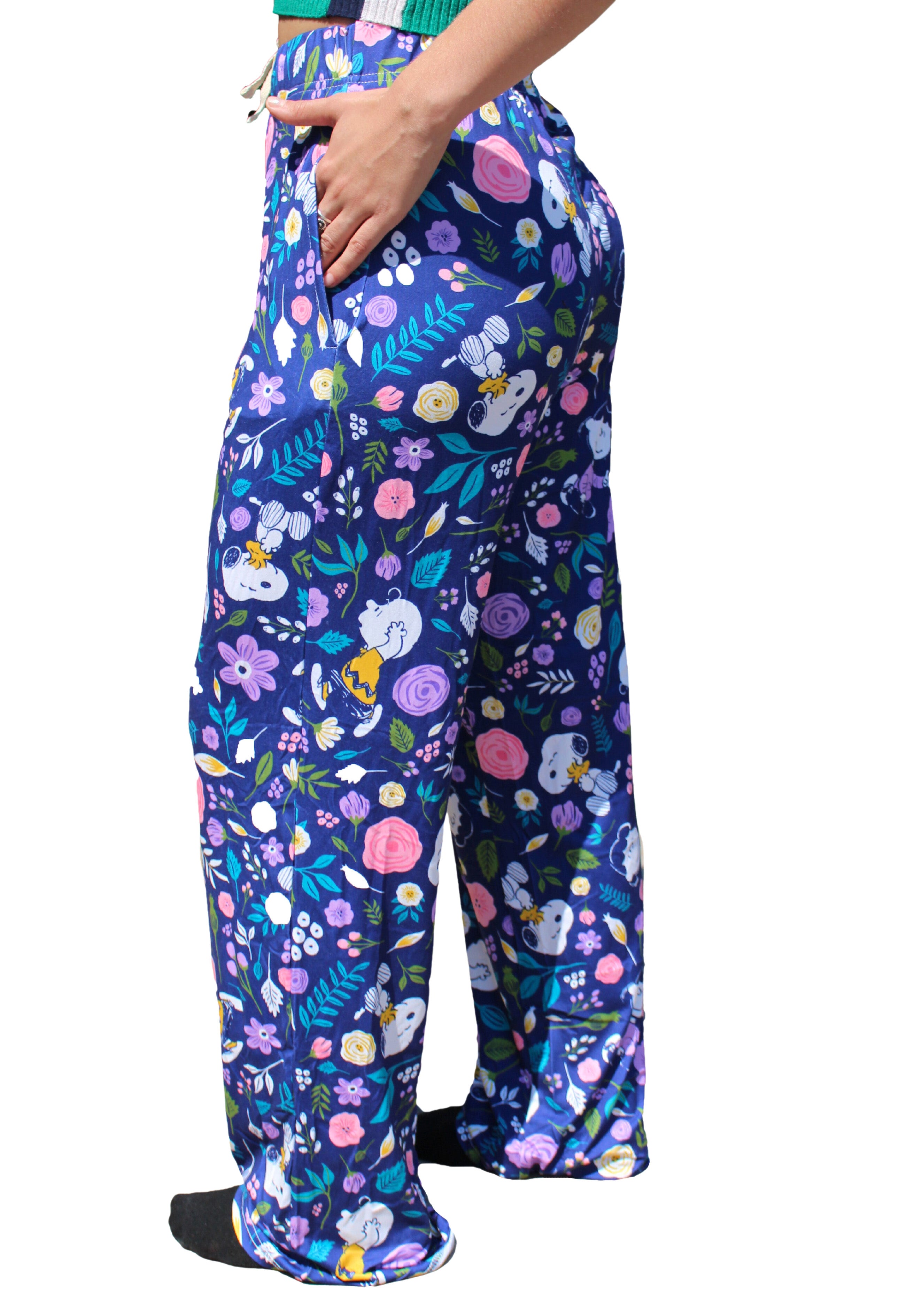 Snoopy Floral Love pajama lounge pants on model left side view