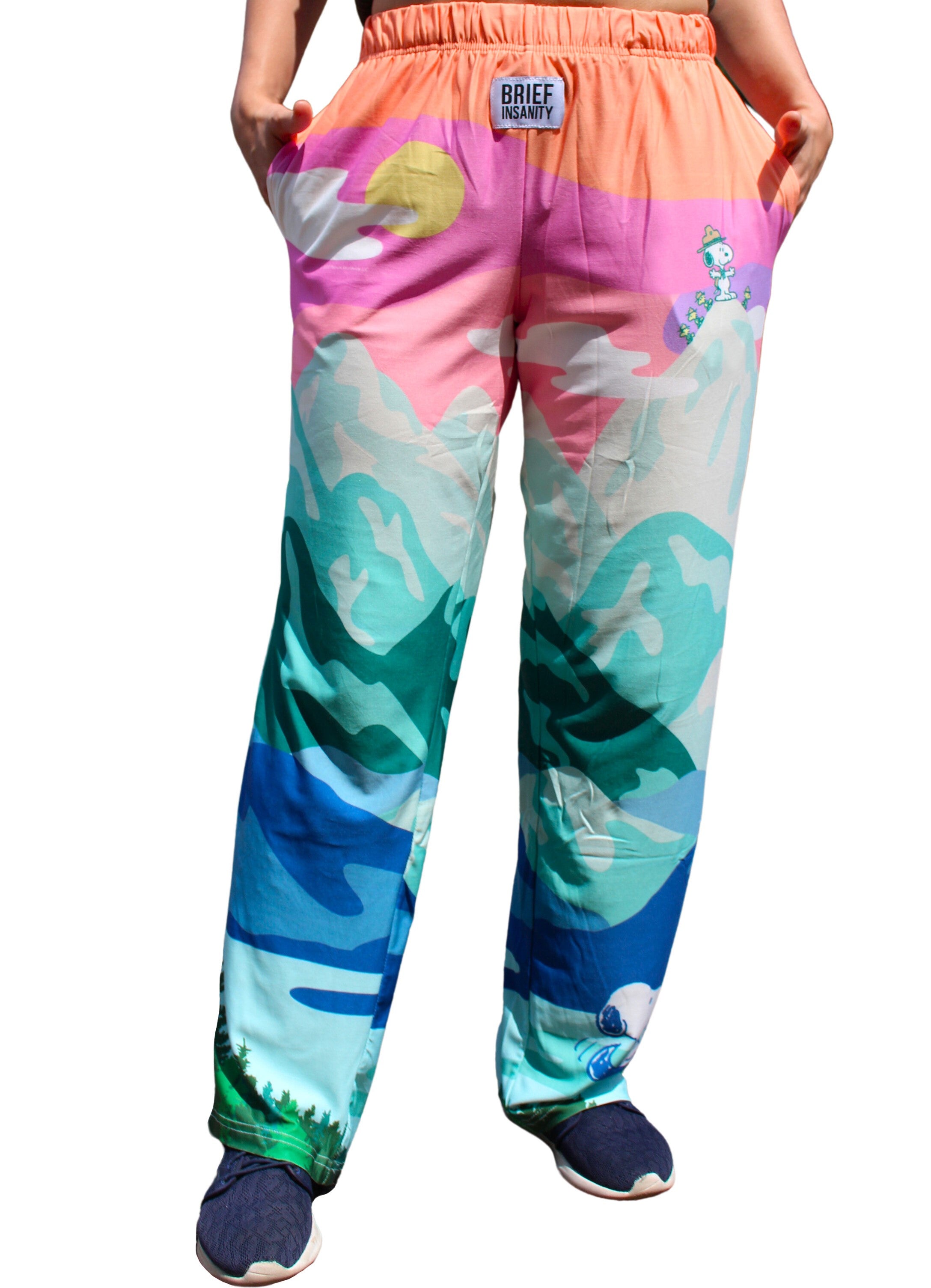 BRIEF INSANITY Snoopy Cosmic Camping Pajama Lounge Pants Front
