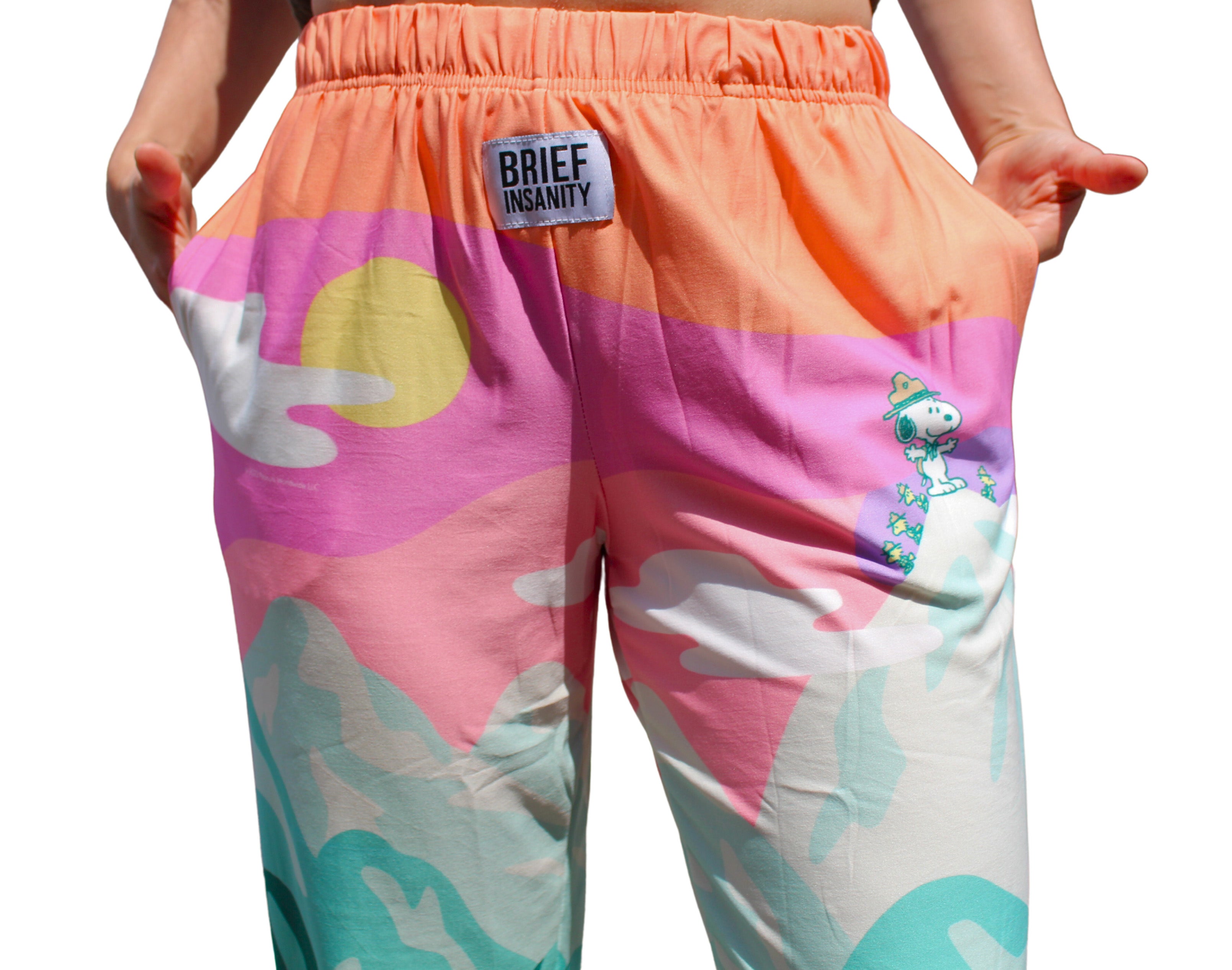BRIEF INSANITY Snoopy Cosmic Camping Pajama Lounge Pants Close Up