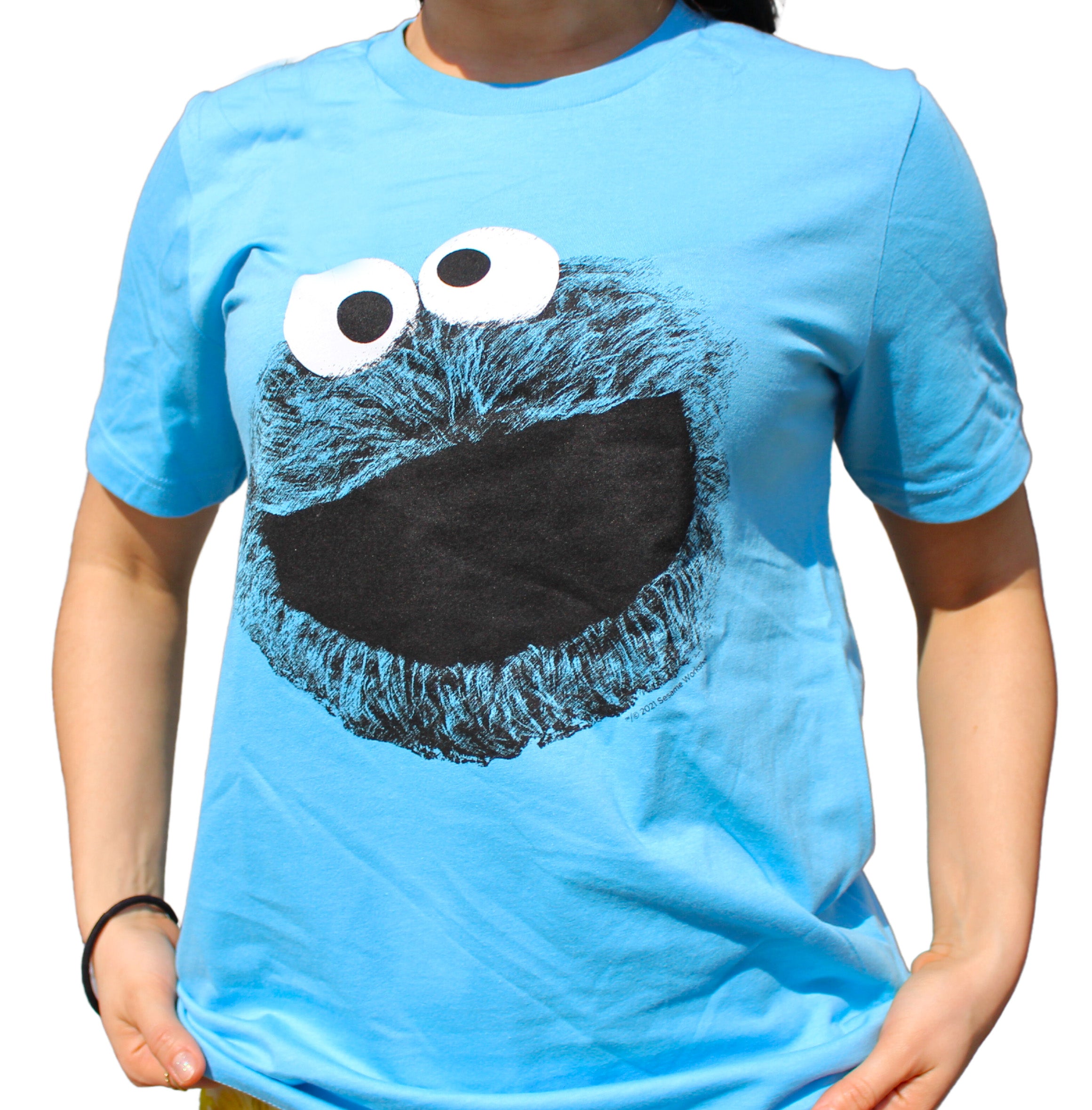 Sesame Street Cookie Monster shirt on model front view