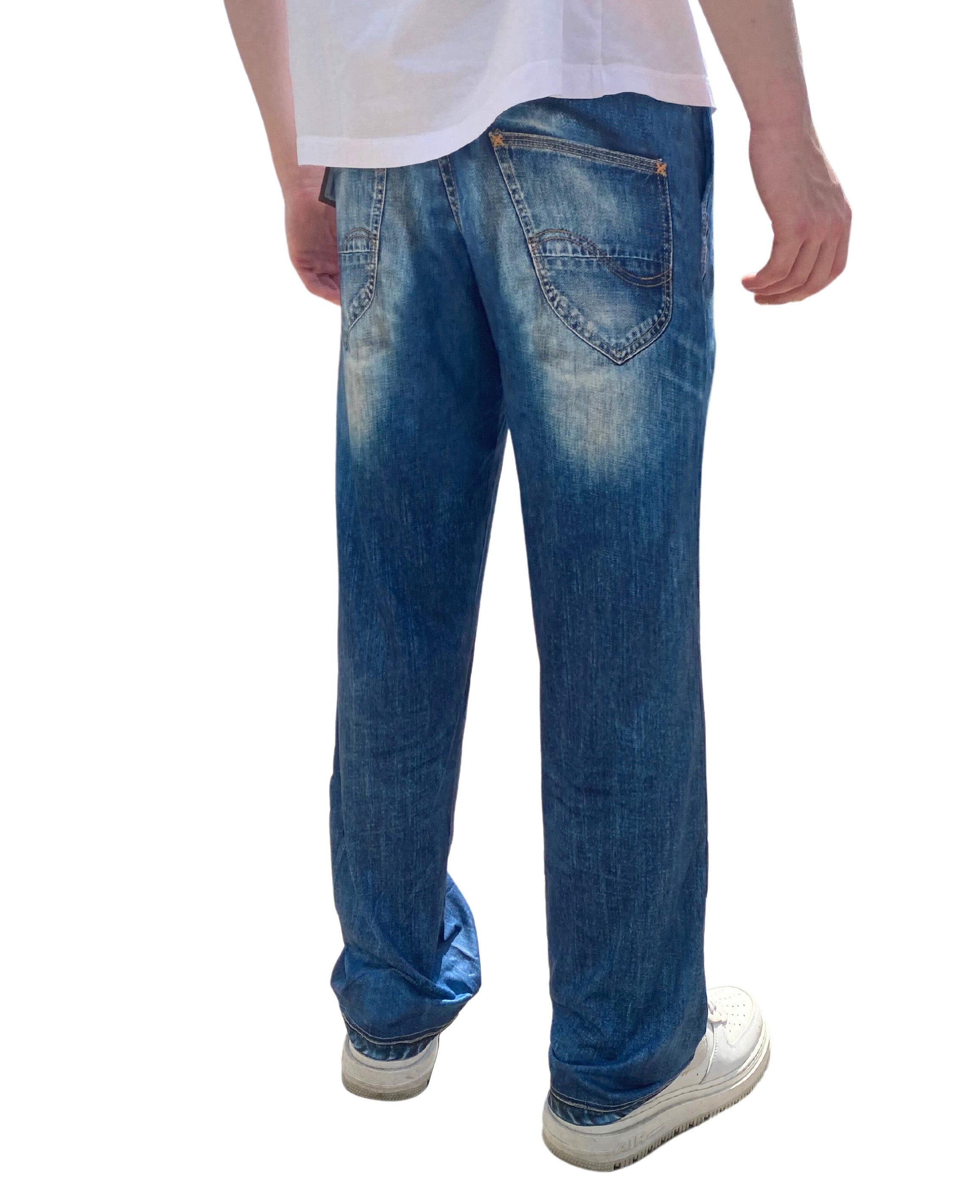  Blue Jeans Pajama Lounge Pants back side view on model (waist down)