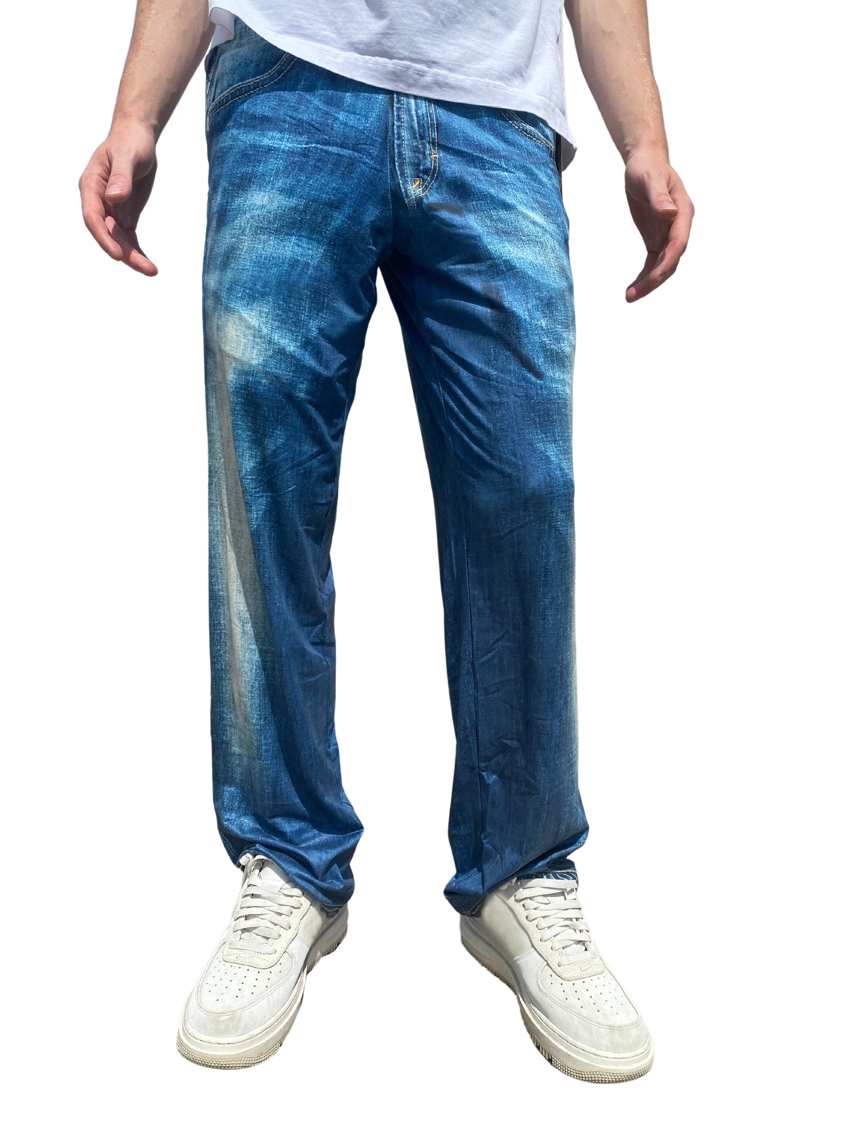Blue Jeans Pajama Lounge Pants front view on model (waist down)