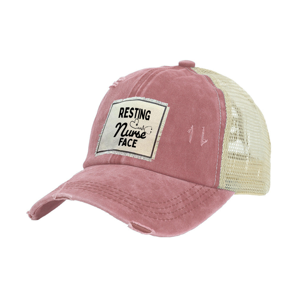 BRIEF INSANITY Resting Nurse Face Vintage Distressed Trucker Adult Hat