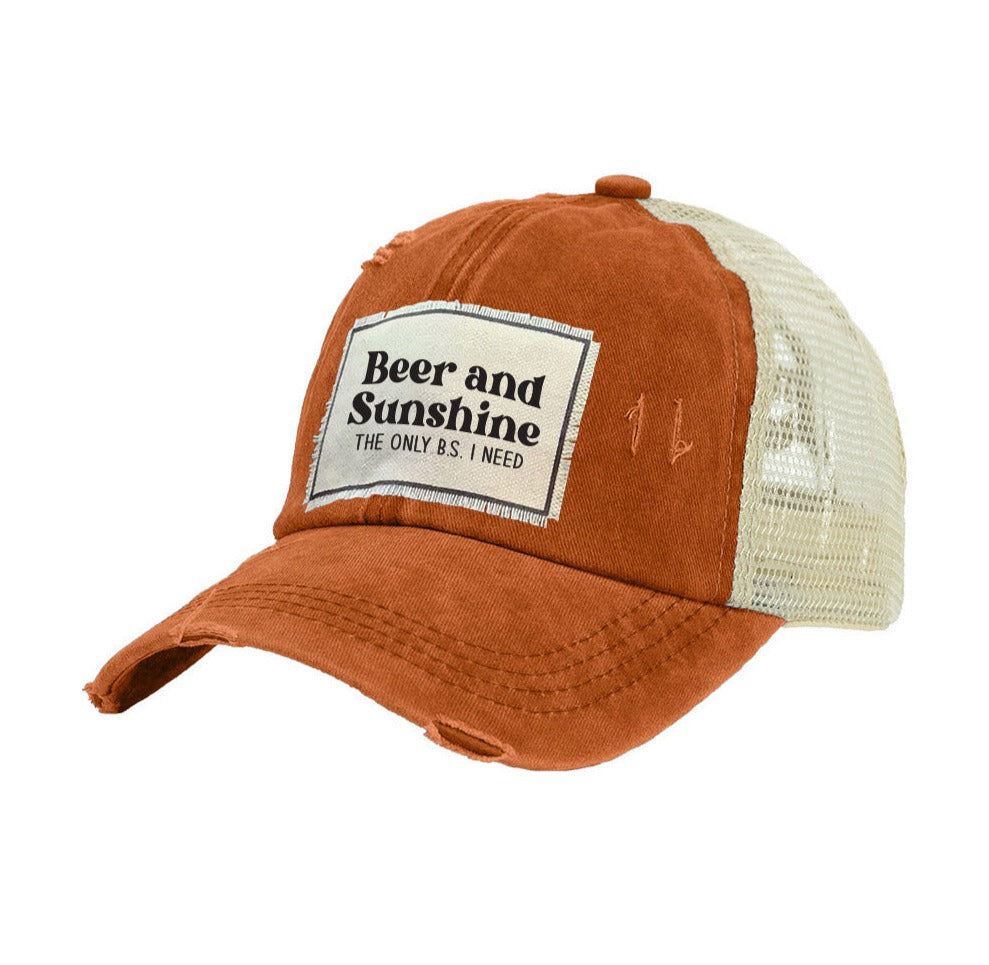Beer and Sunshine The Only B.S. I Need Vintage Distressed Trucker Adult Hat
