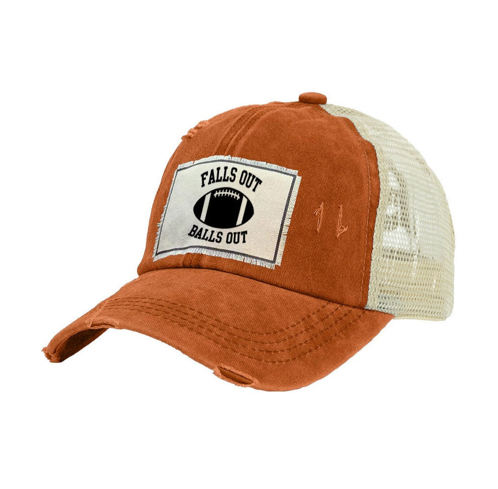 BRIEF INSANITY Falls Out Balls Out Vintage Distressed Trucker Adult Hat