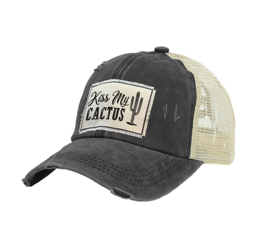 BRIEF INSANITY Kiss My Cactus Vintage Distressed Trucker Adult Hat