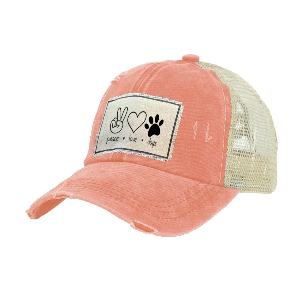 BRIEF INSANITy Peace Love Dogs Vintage Distressed Trucker Adult Hat
