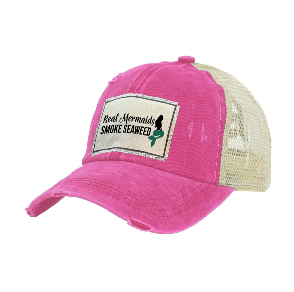 BRIEF INSANITY Real Mermaids Smoke Seaweed Vintage Distressed Trucker Adult Hat