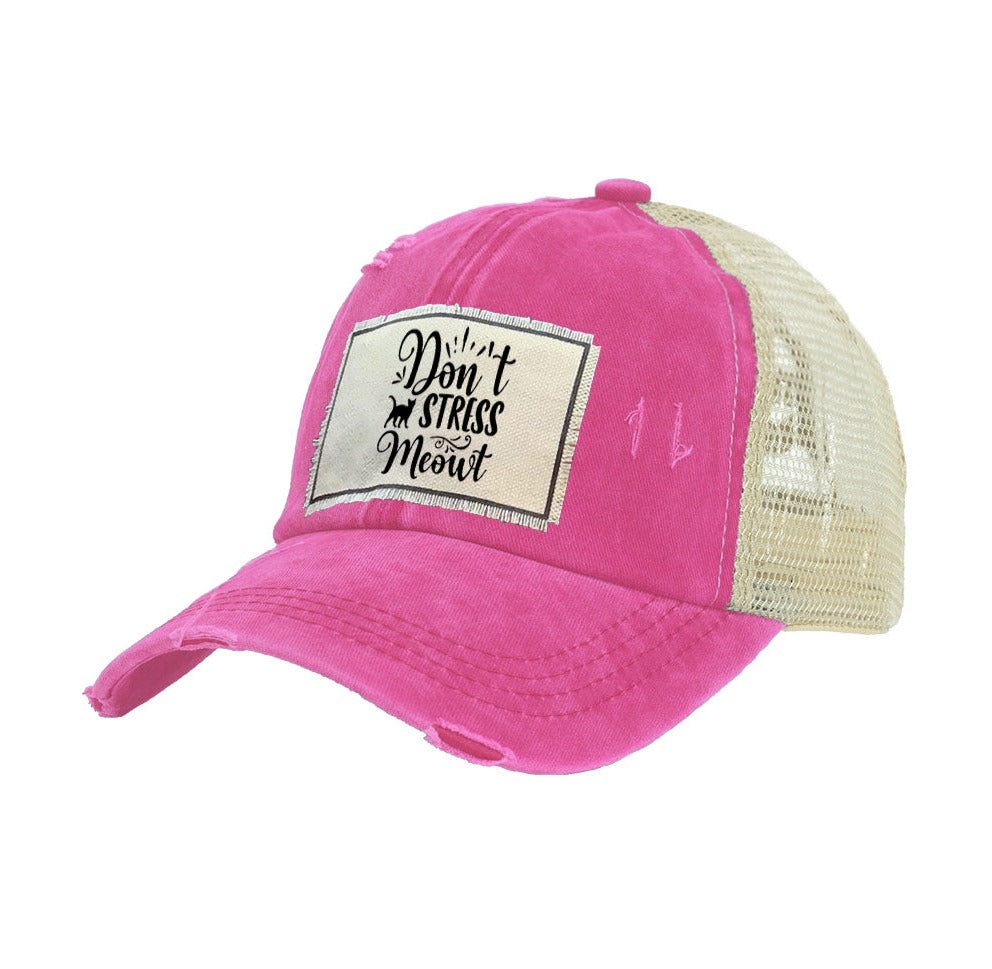 BRIEF INSANITY Don't Stress Meowt Vintage Distressed Trucker Adult Hat