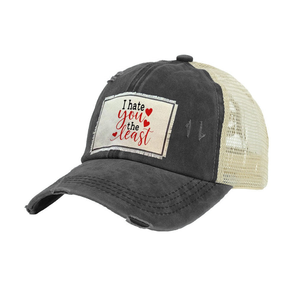 BRIEF INSANITY I Hate You The Least Vintage Distressed Trucker Adult Hat