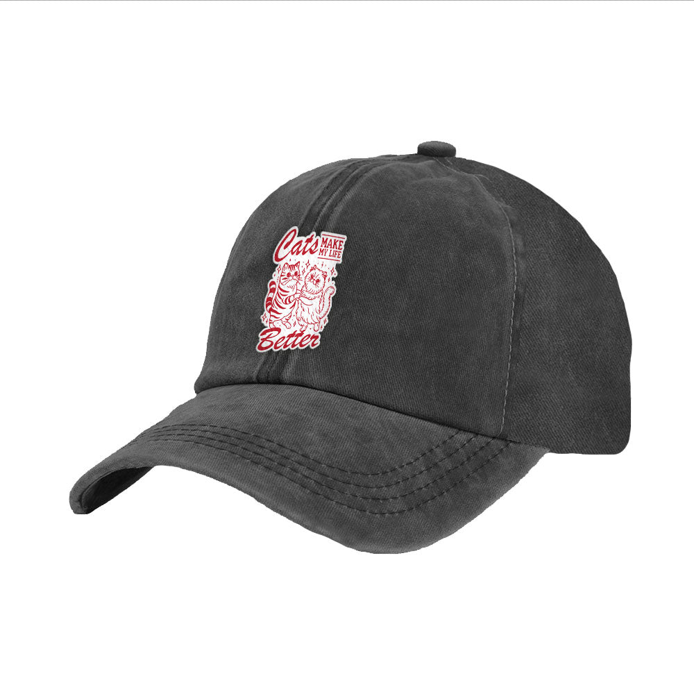 Cats Make Life Better Faux Suede Patch Adult Cap