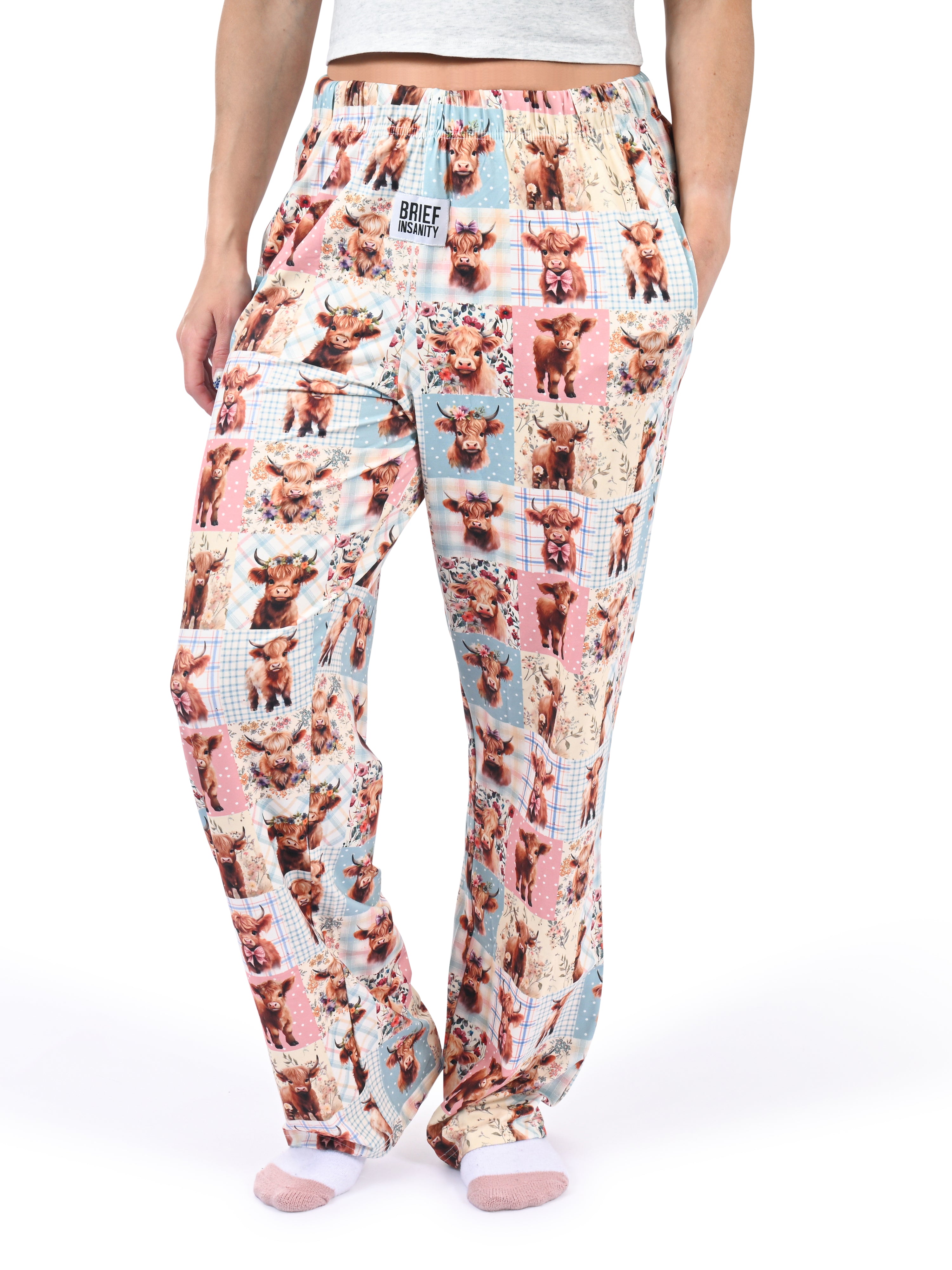 Highland Cow Quilt Pajama Pants side angle view