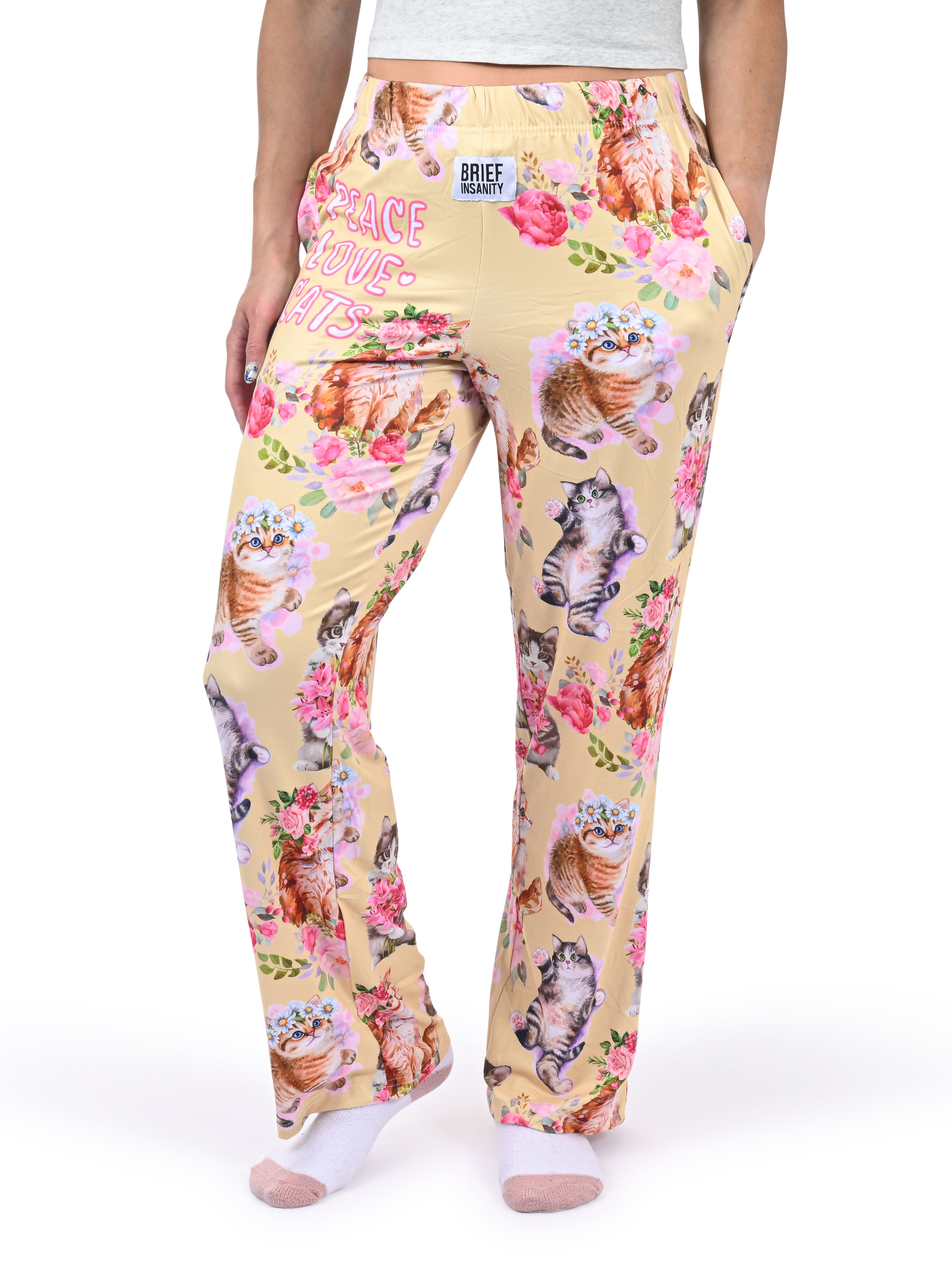 Peace, Love & Cats Lounge Pants side angle view