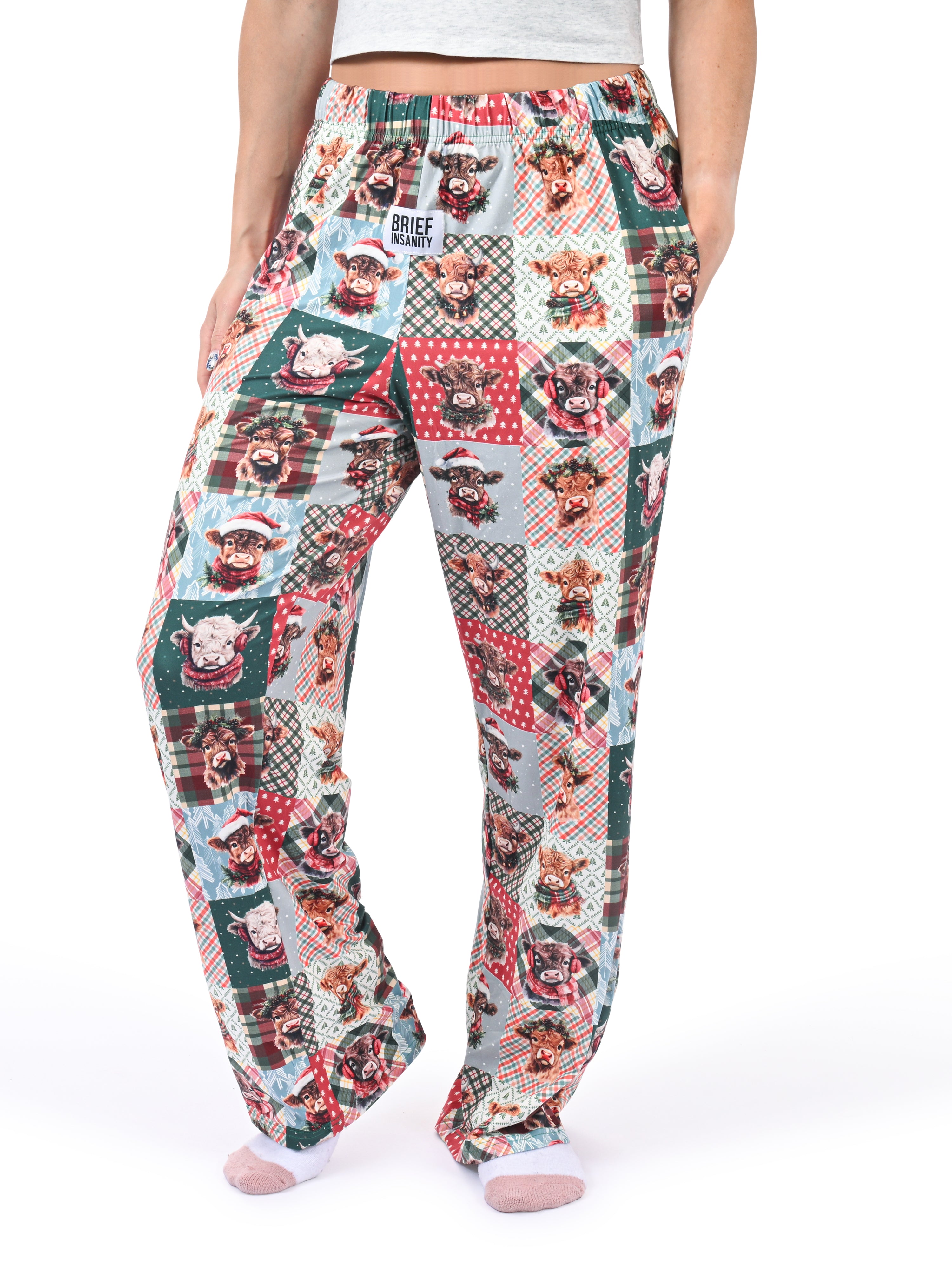 Christmas Highland Cow Quilt Lounge Pants side angle view