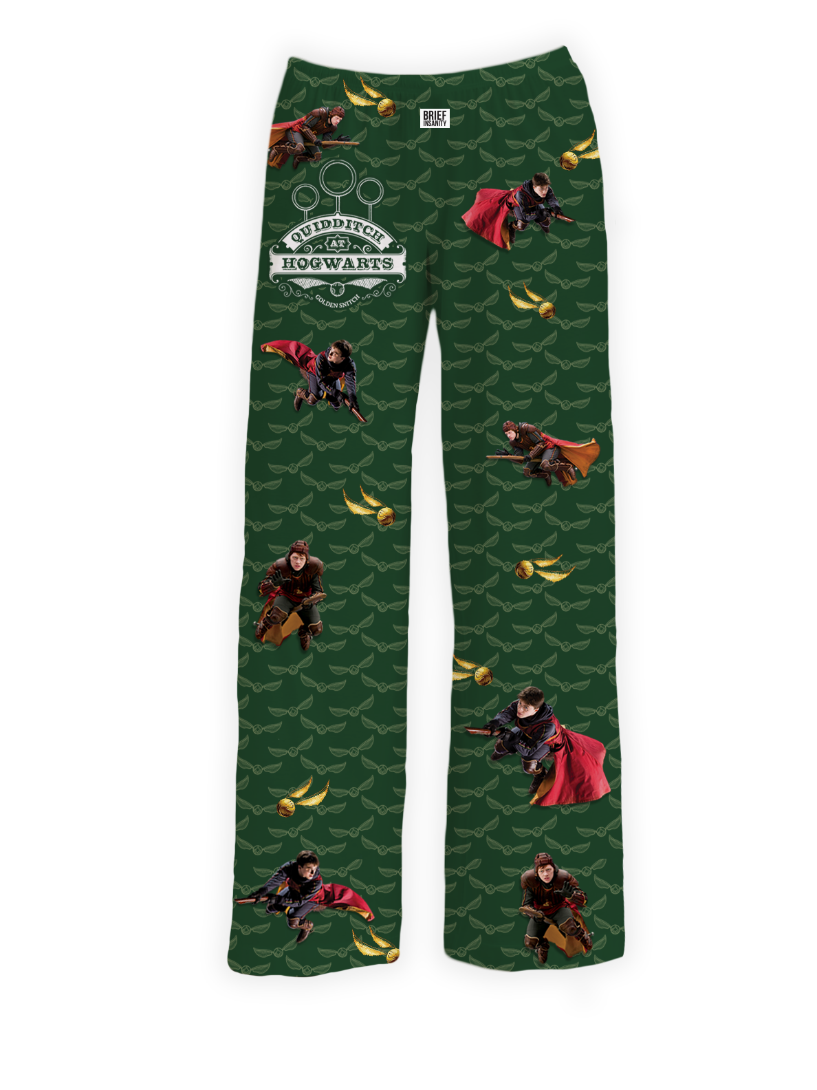Harry Potter Quidditch-themed pajama pants with players flying and Golden Snitch graphics – Warner Bros. Discovery