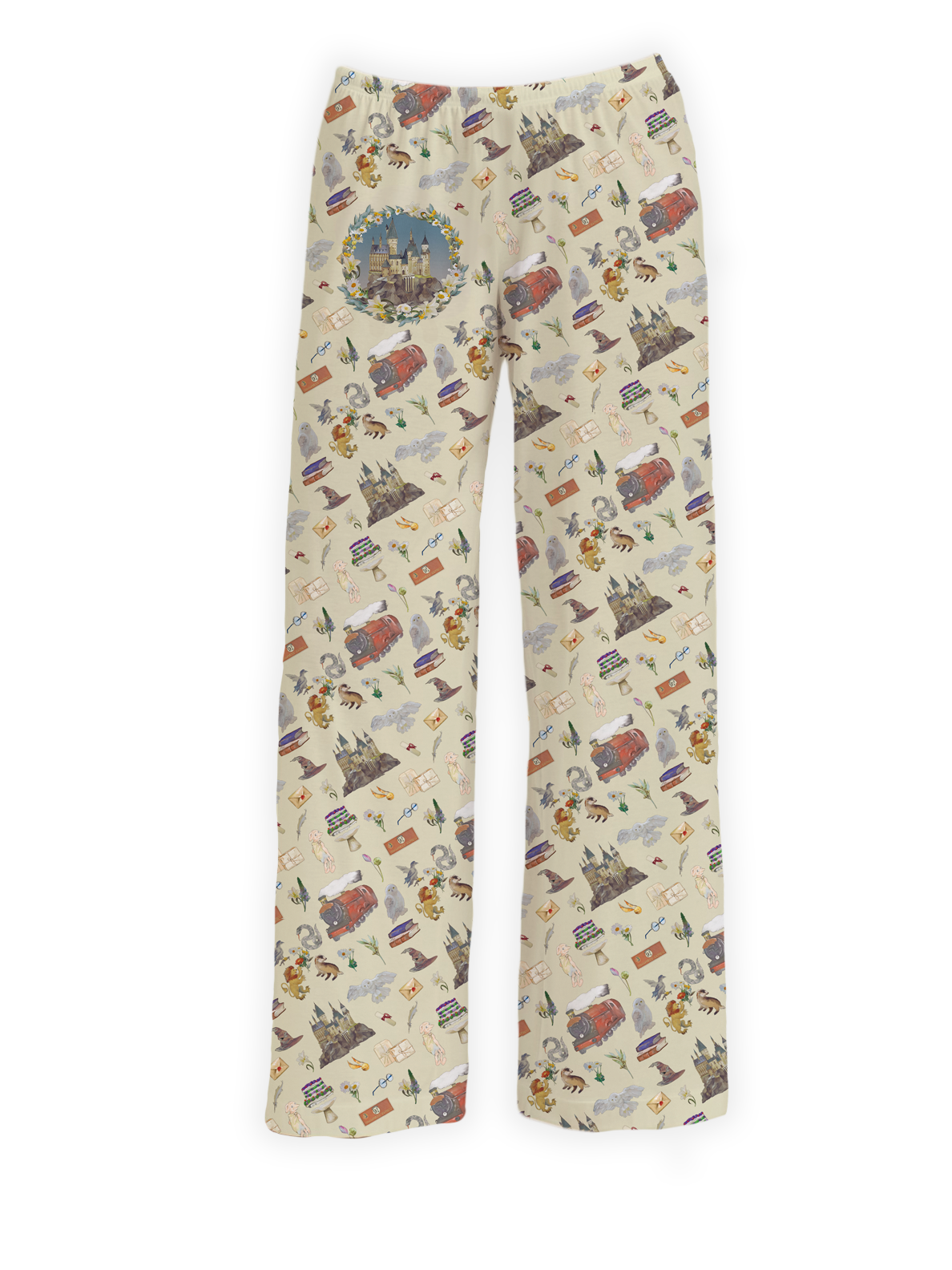 Harry Potter pajama pants with Hogwarts castle, Hogwarts Express, and magical symbols print – Warner Bros. Discovery