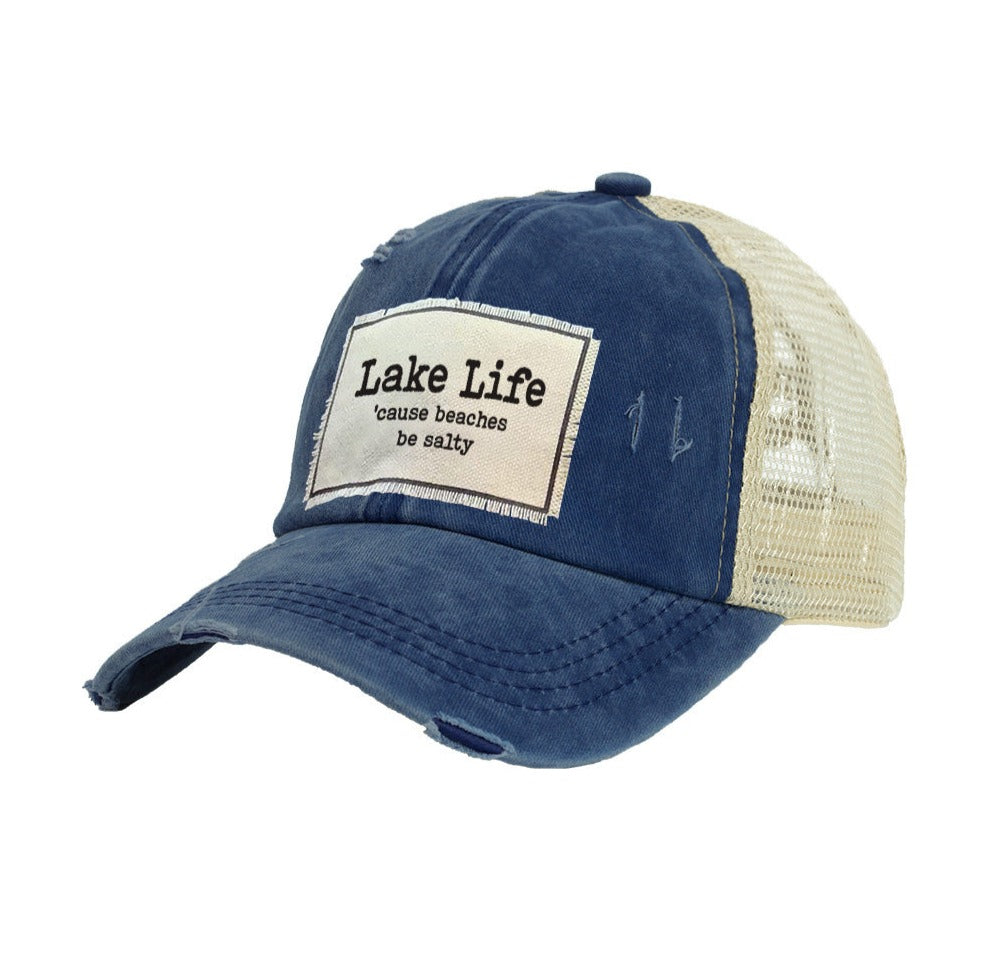 BRIEF INSANITY Lake Life Beaches Are Salty - Vintage Distressed Trucker Adult Hat