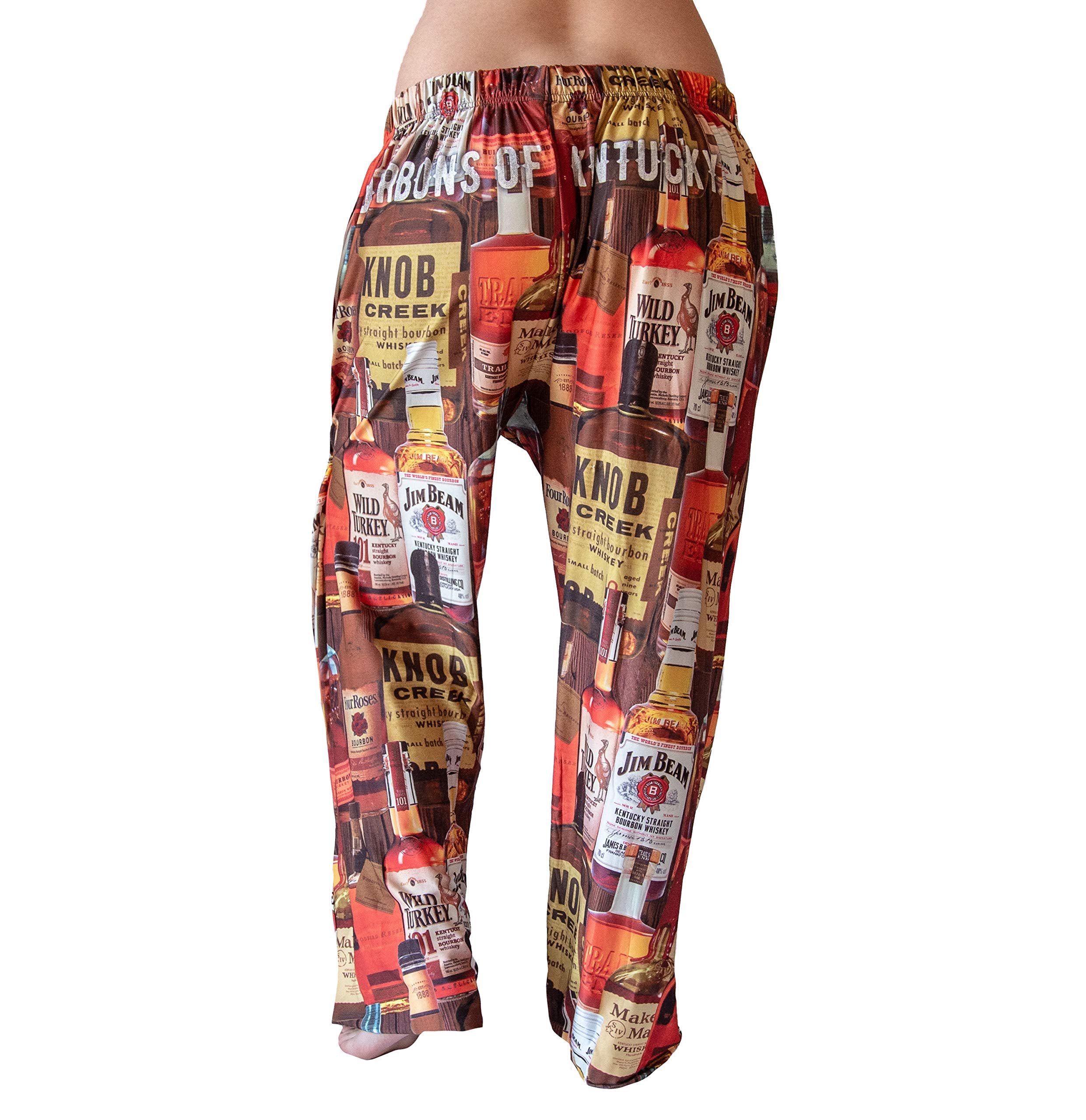 Waist down photo of model wearing Bourbons Of Kentucky pajama lounge pants back view (white background)