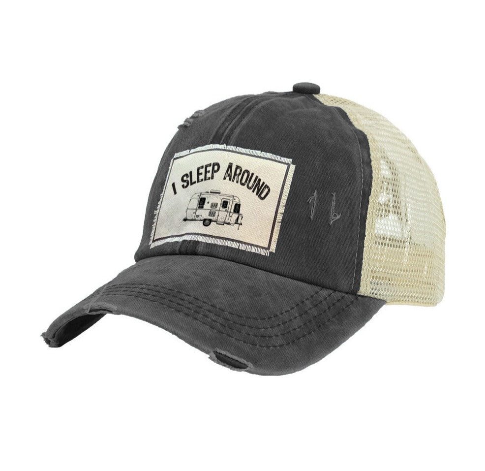 BRIEF INSANITY I Sleep Around Vintage Distressed Trucker Adult Hat