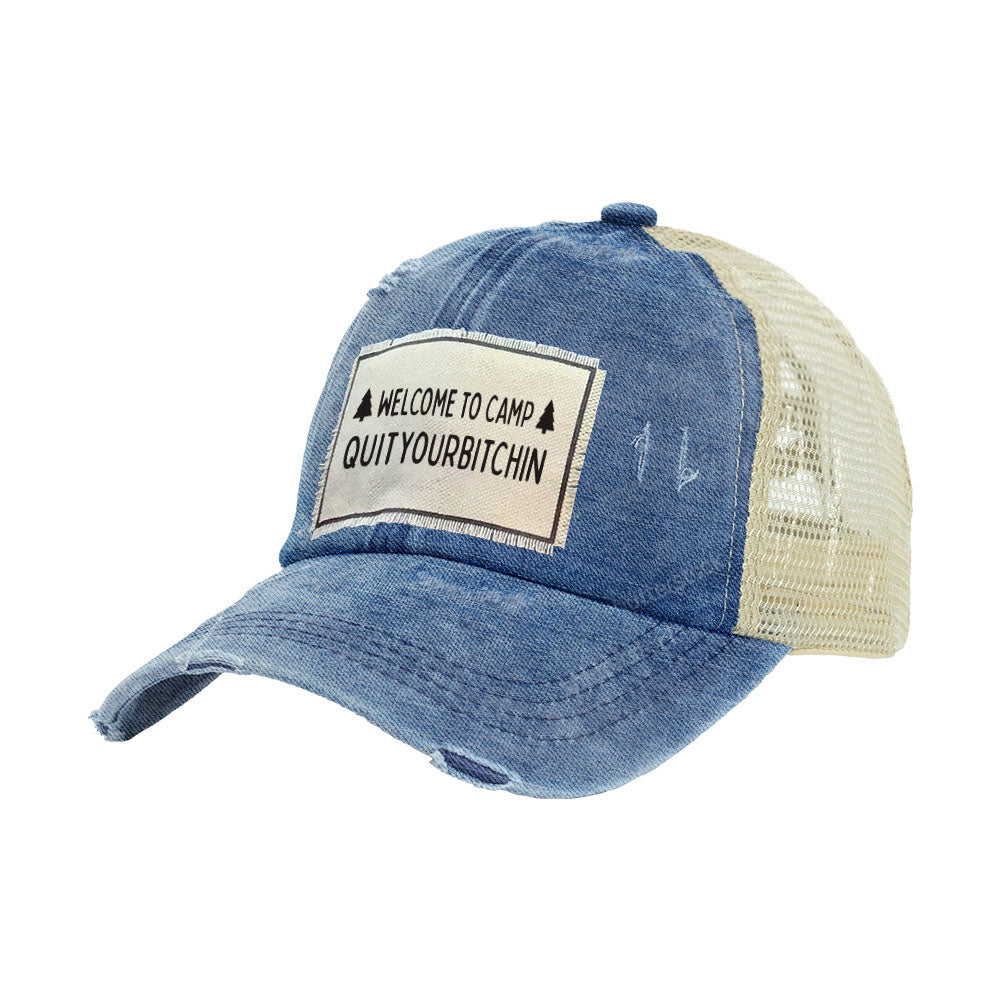 BRIEF INSANITY Camp Quityourbitchin Vintage Distressed Trucker Adult Hat