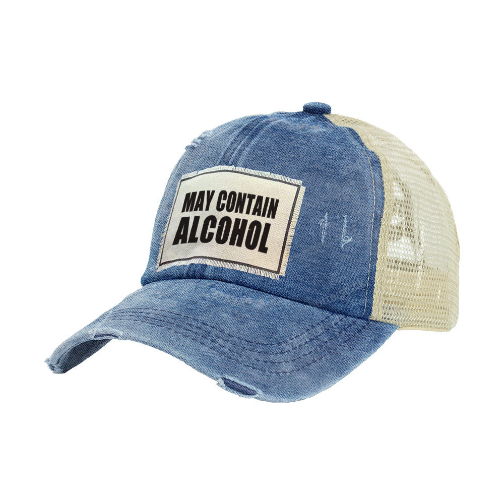 BRIEF INSANITY May Contain Alcohol - Vintage Distressed Trucker Adult Hat