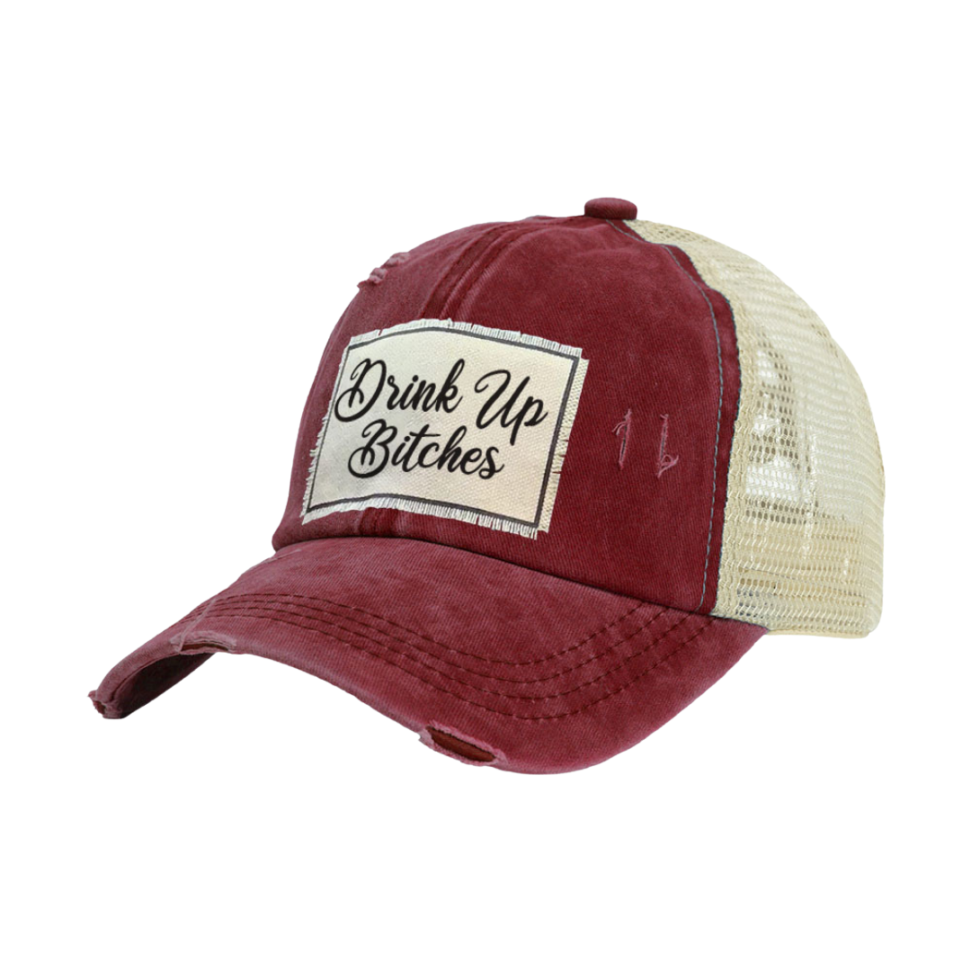 BRIEF INSANITY Drink Up Bitches - Vintage Distressed Trucker Adult Hat