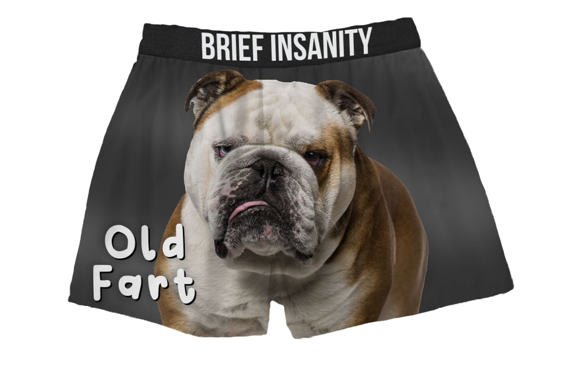 BRIEF INSANITY Old Fart Dog Boxer Shorts