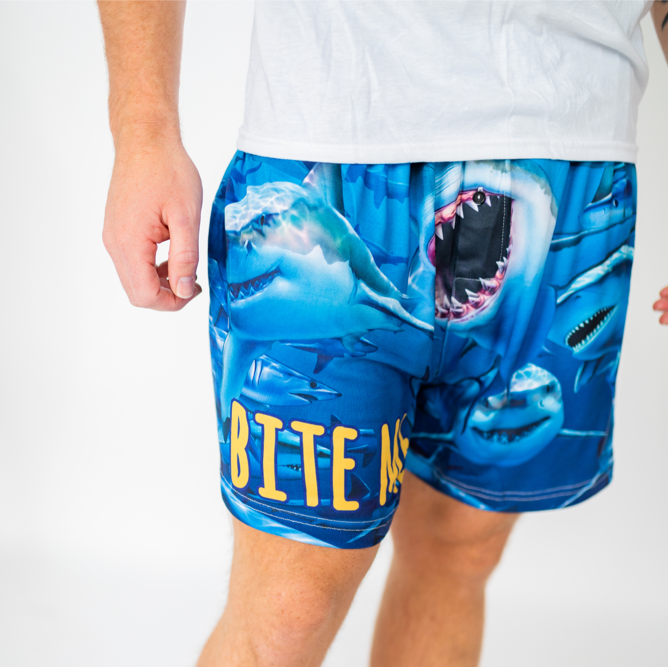 Bite Me Boxers on model front view