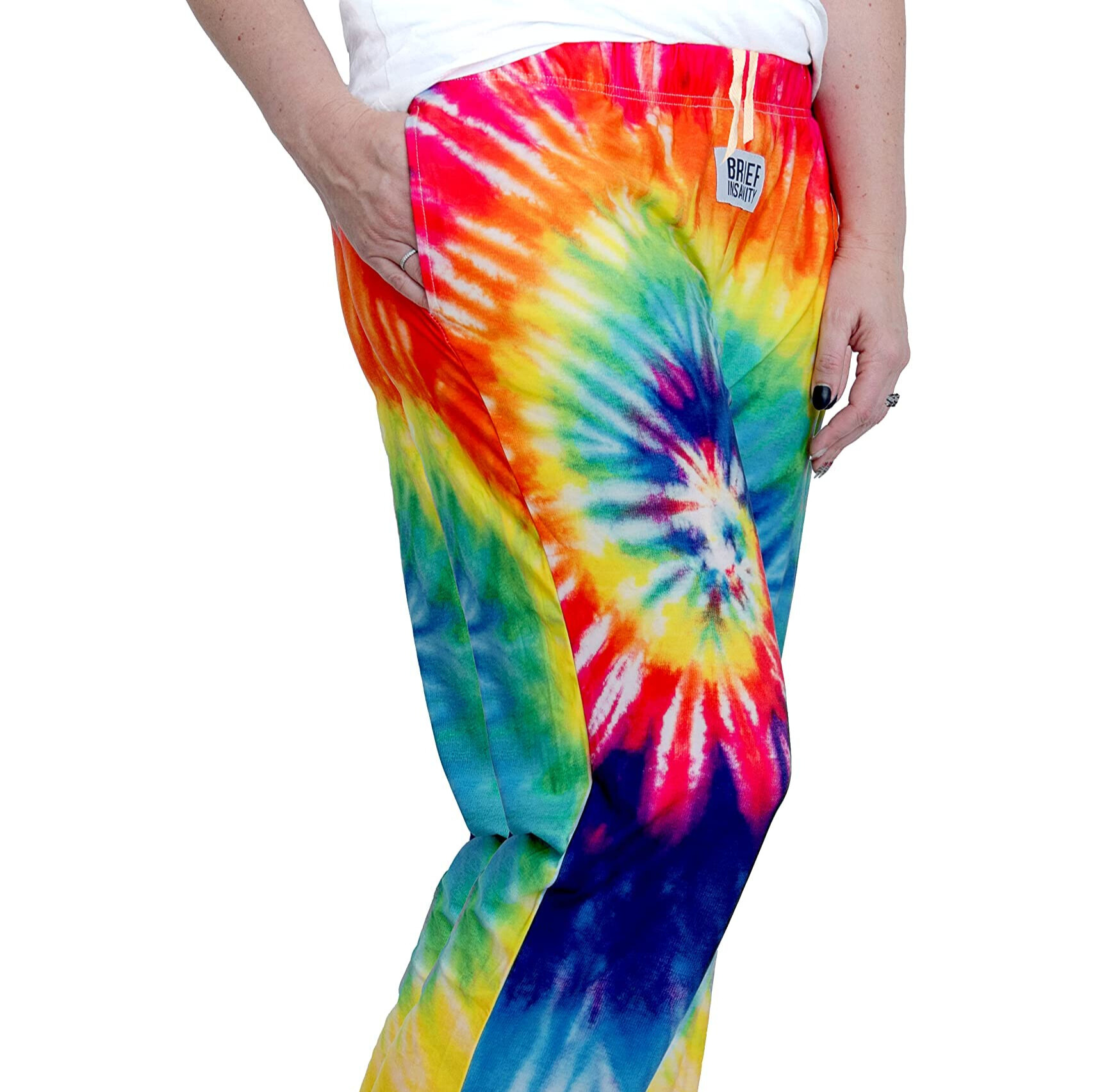 Rainbow Tie-Dye Pajama Lounge Pants front/side angle view