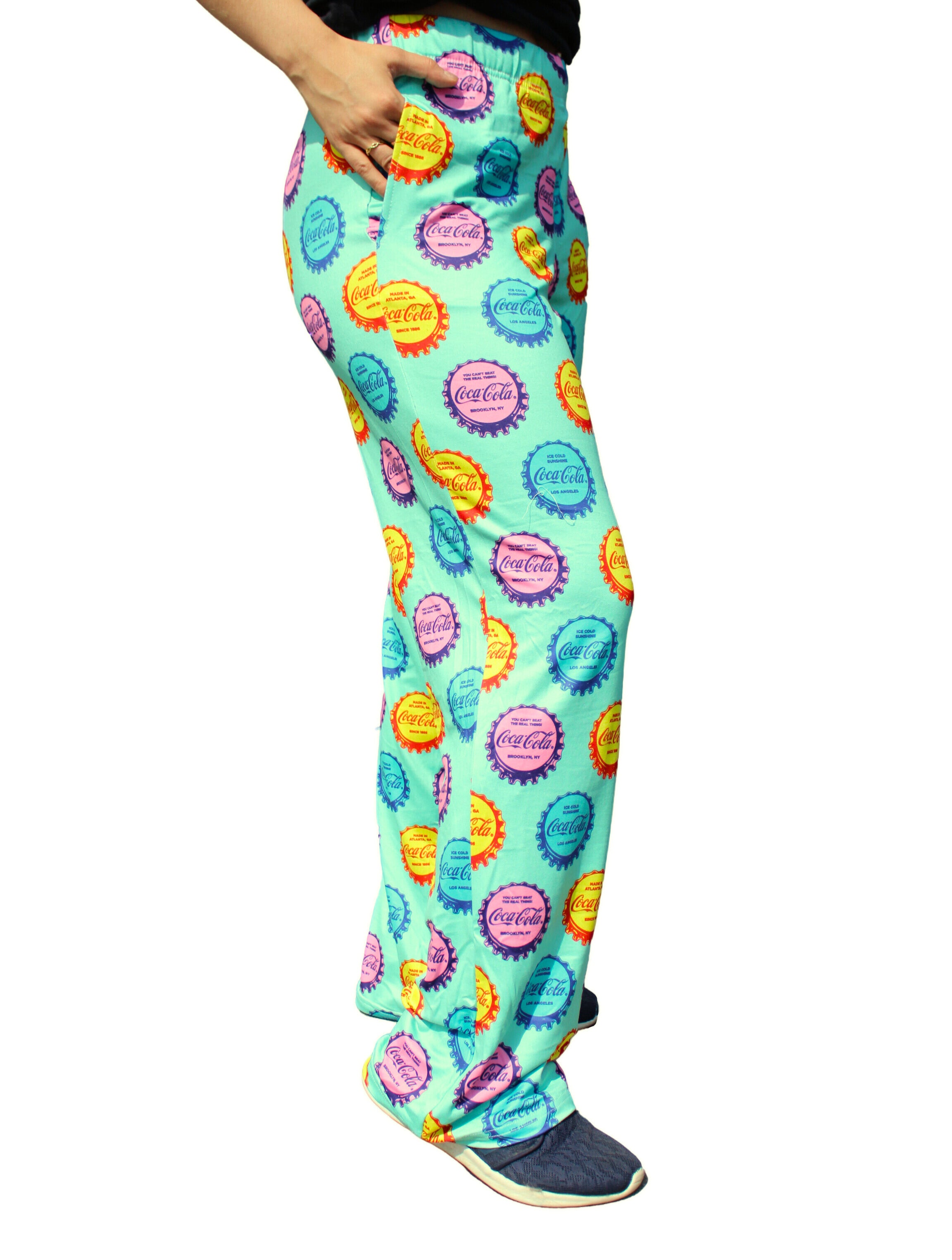 Coca-Cola Cap Pattern Pajama Lounge Pants on model right side view