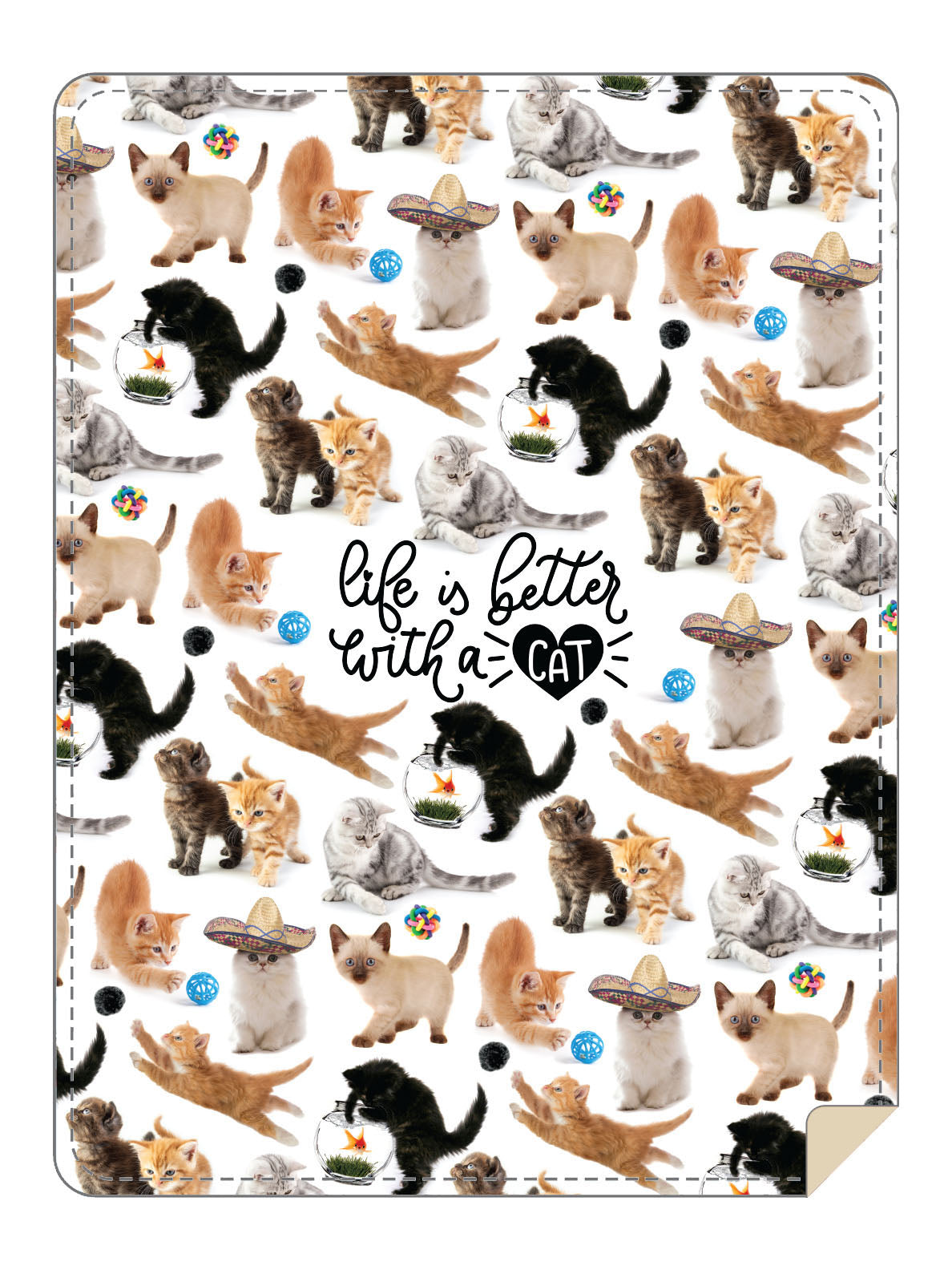 BRIEF INSANITY Life Is Better with A Cat Throw Blanket close up image of pattern