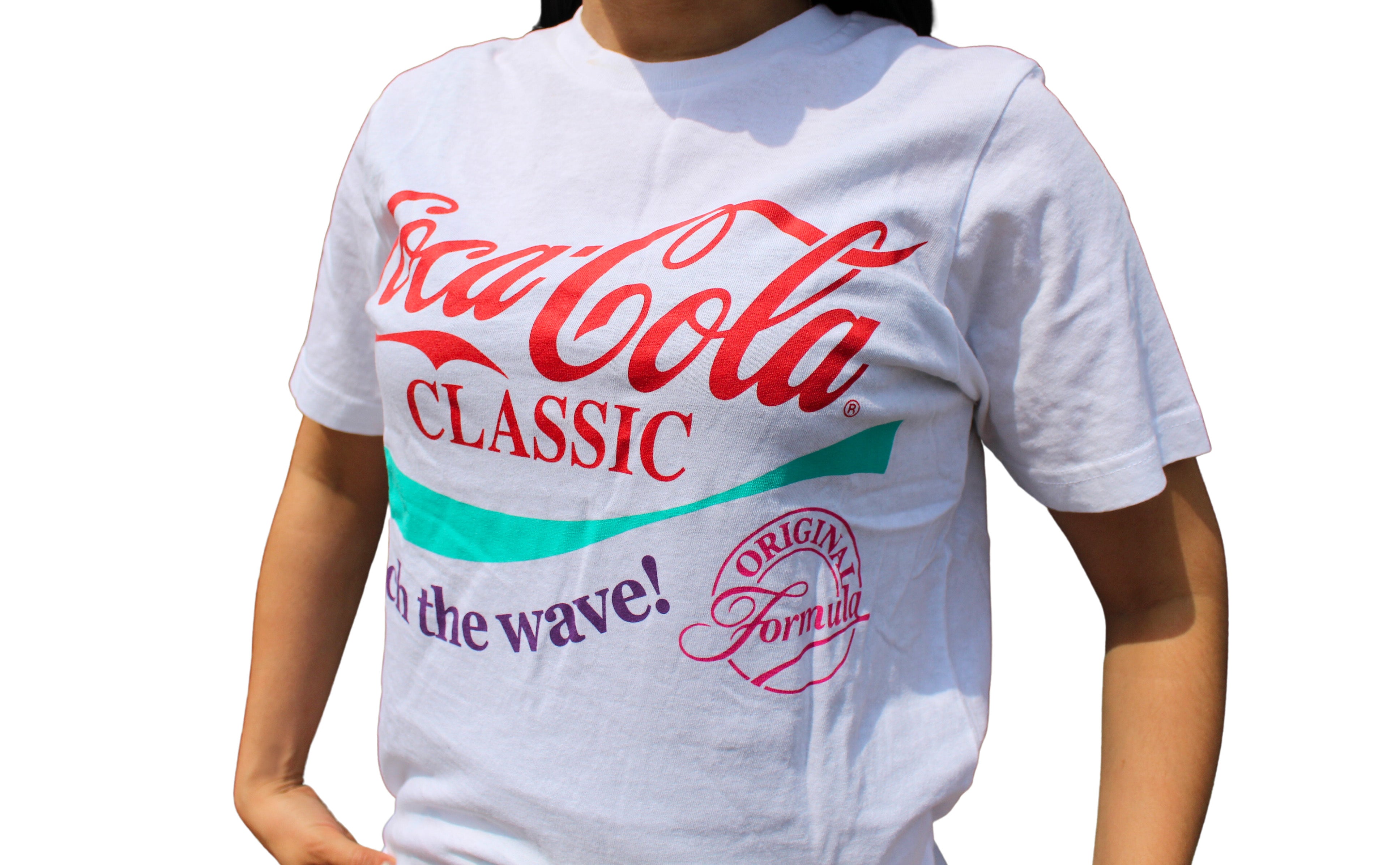 Cocal Cola 90's shirt on model front/side angle view