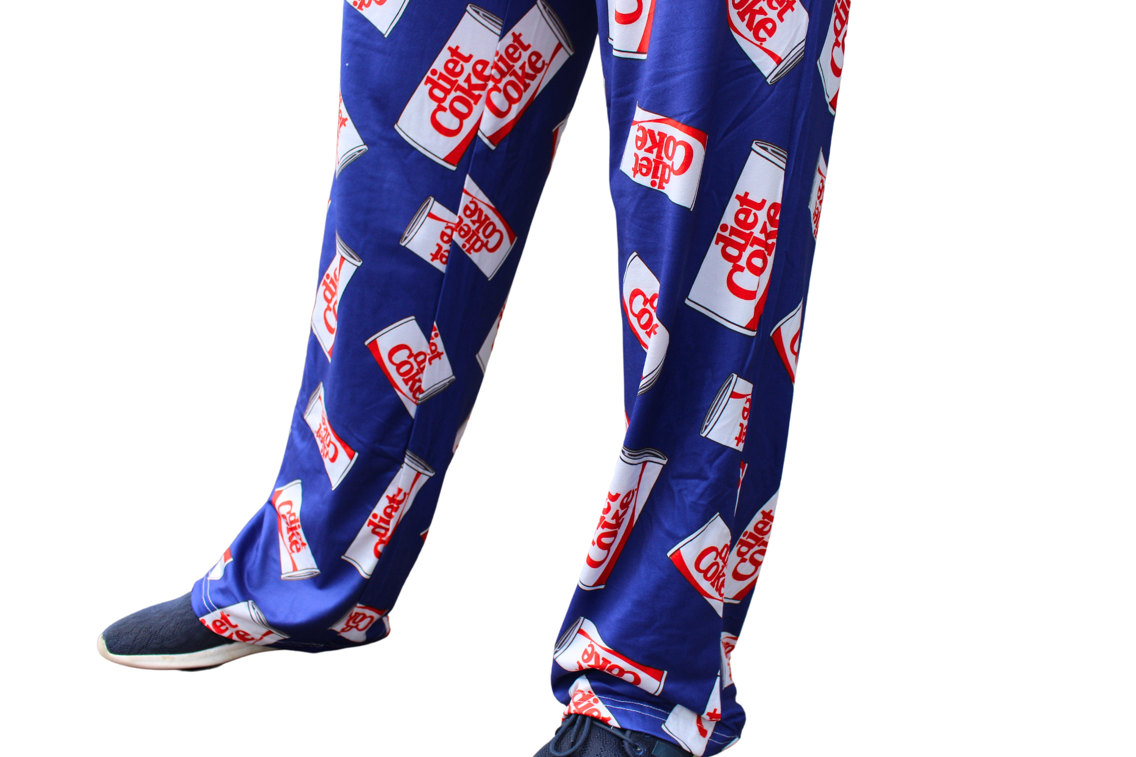 Diet Coke Pajama Lounge Pants on model close up view of bottom of pants
