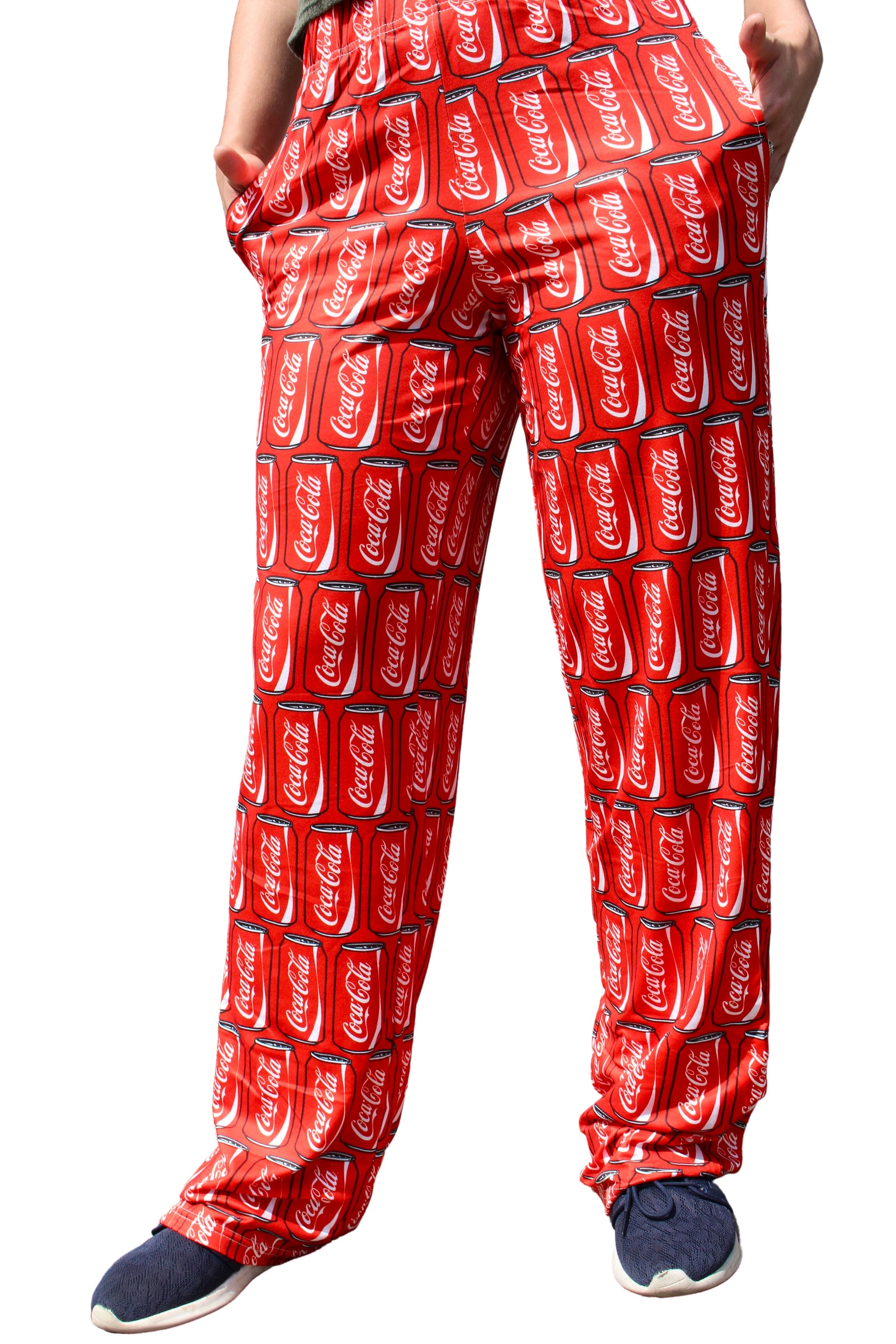 Coca-Cola Can Pattern Pajama Lounge Pants on model front view