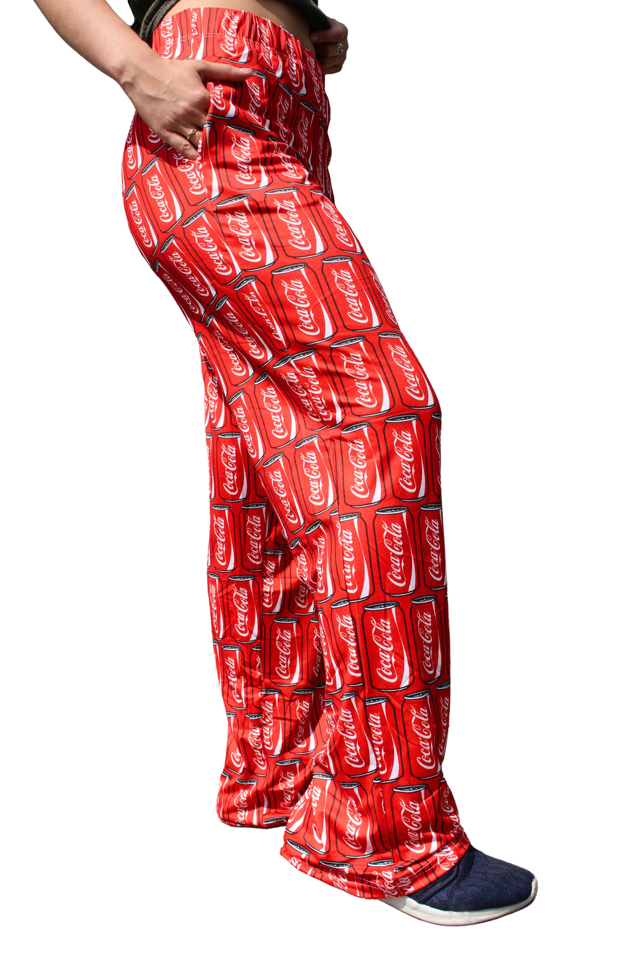 Coca-Cola Can Pattern Pajama Lounge Pants on model right side view