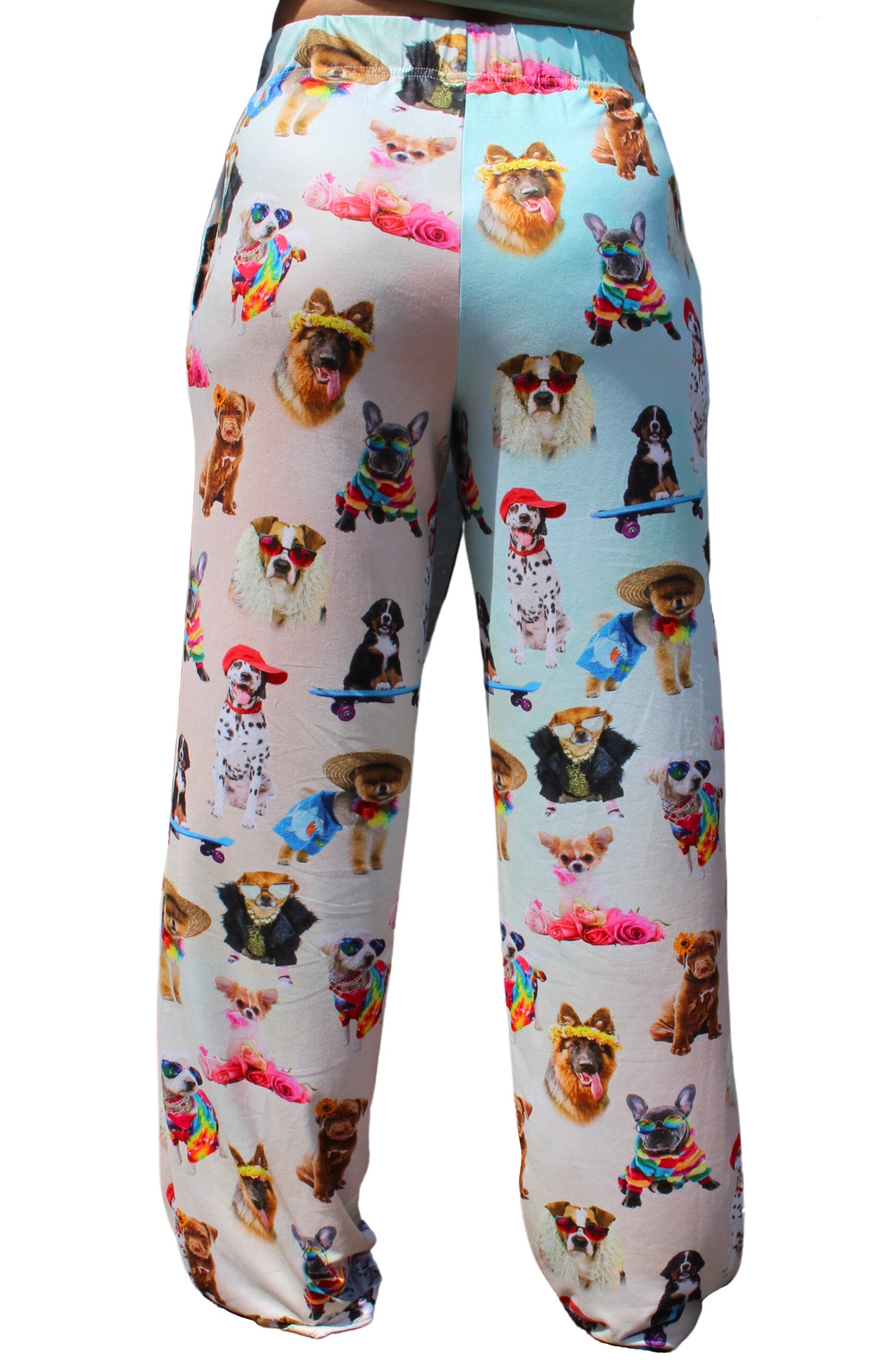 Good Vibes Dog Pajama Lounge Pants on model back view (waist down)