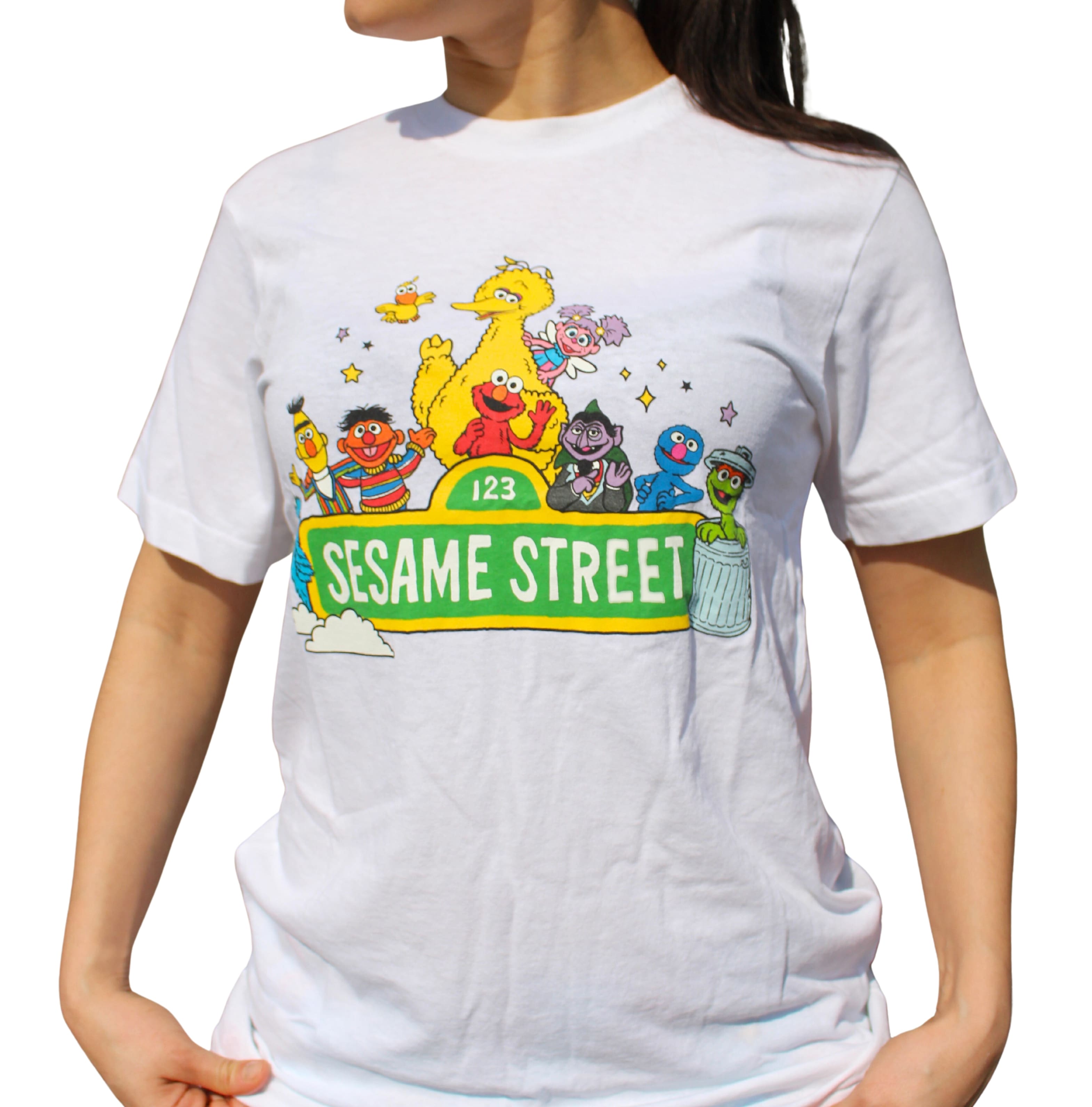 Sesame Street shirt on model front view