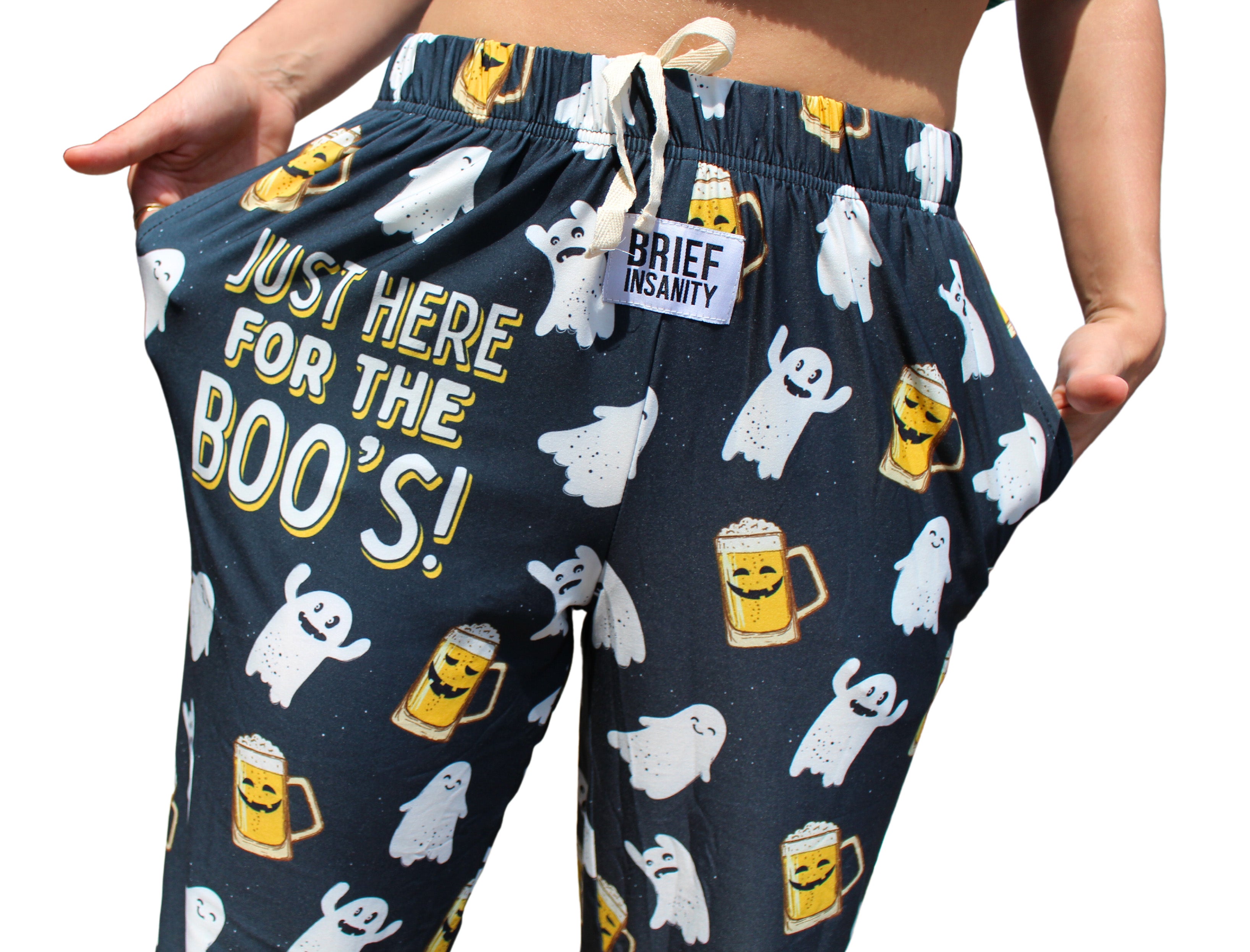 Just Here For the Boo's! Pajama Lounge Pants close up front view on model (waist down)