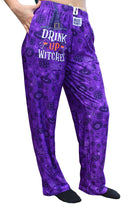 Drink Up Witches Pajama Lounge Pants right side view on model (waist down)
