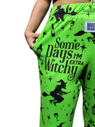 Some Days I'm Witchy pajama lounge pants close up of right leg with "Some Days I'm Extra Witchy" text