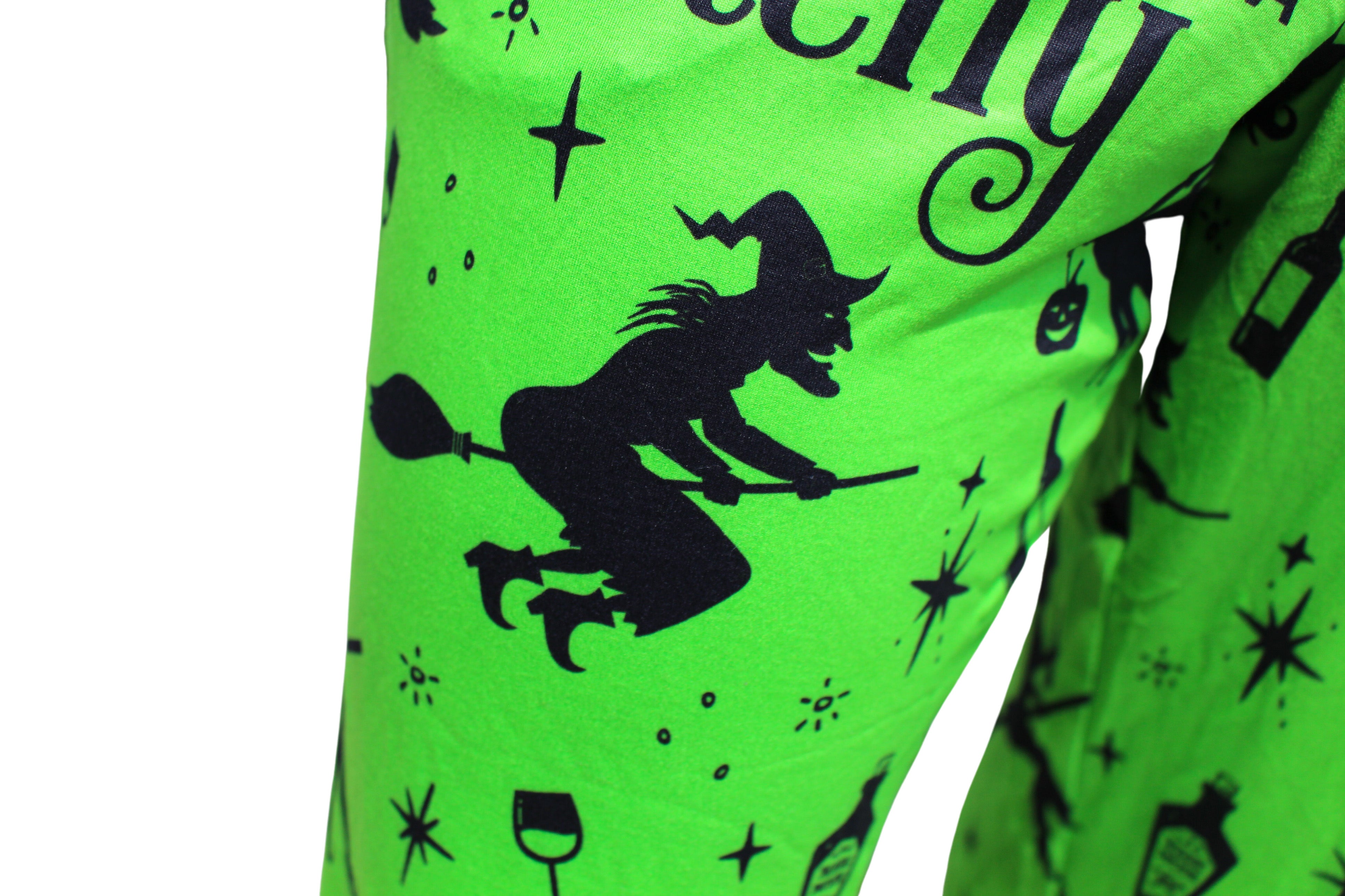 Some Days I'm Witchy pajama lounge pants close up of witch on broom graphic