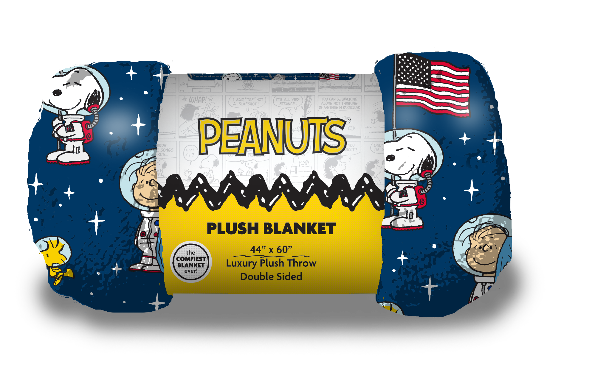 BRIEF INSANITY Snoopy Space Plush Throw Blanket Rolled