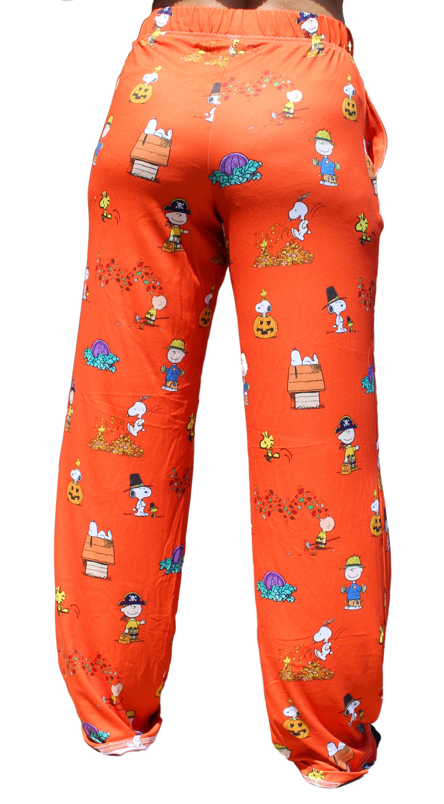 Snoopy Great Pumpkin pajama lounge pants on model back view