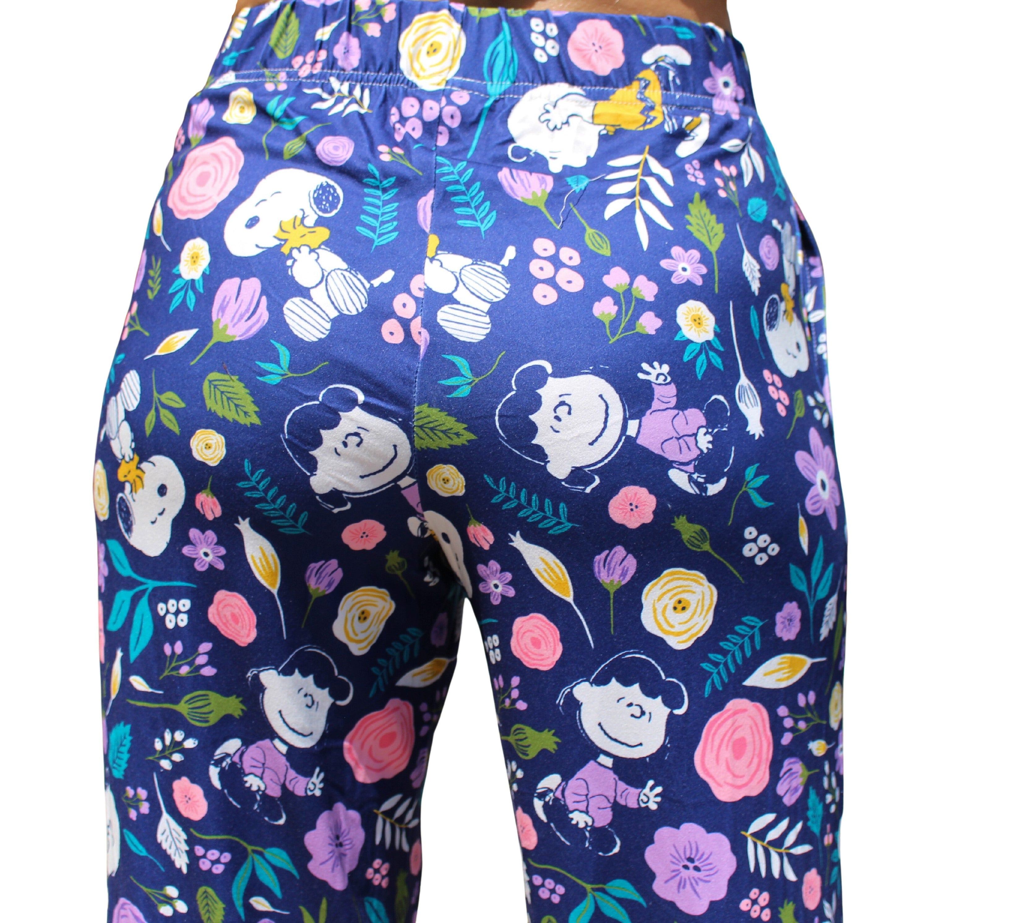 Snoopy Floral Love pajama lounge pants on model back view