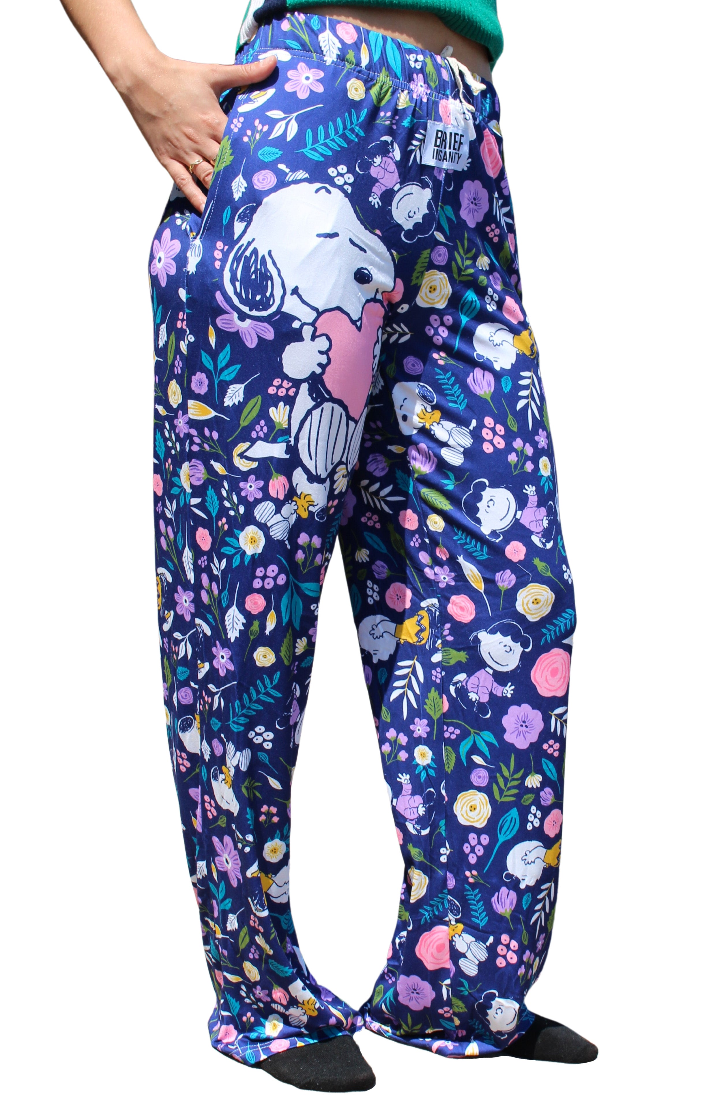 Snoopy Floral Love pajama lounge pants on model right side view